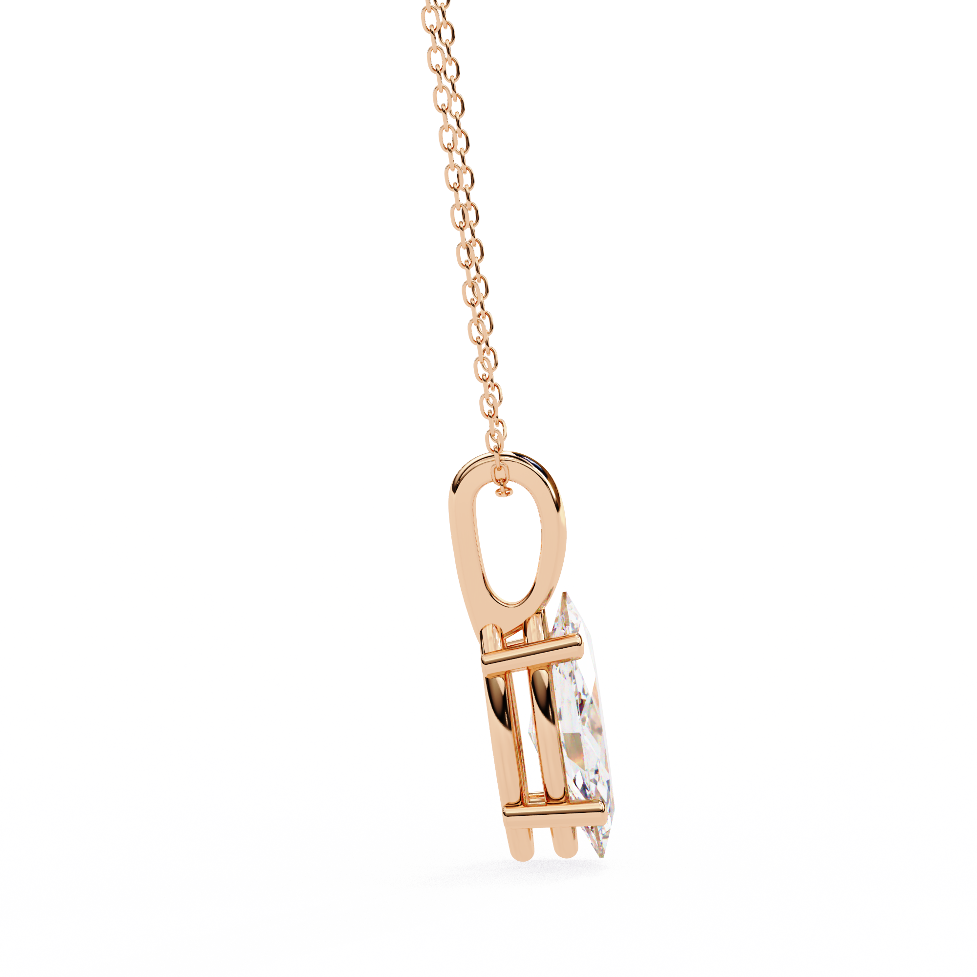 Classic 4 Prong Basket Marquise Lab Created Diamond Solitaire Necklace