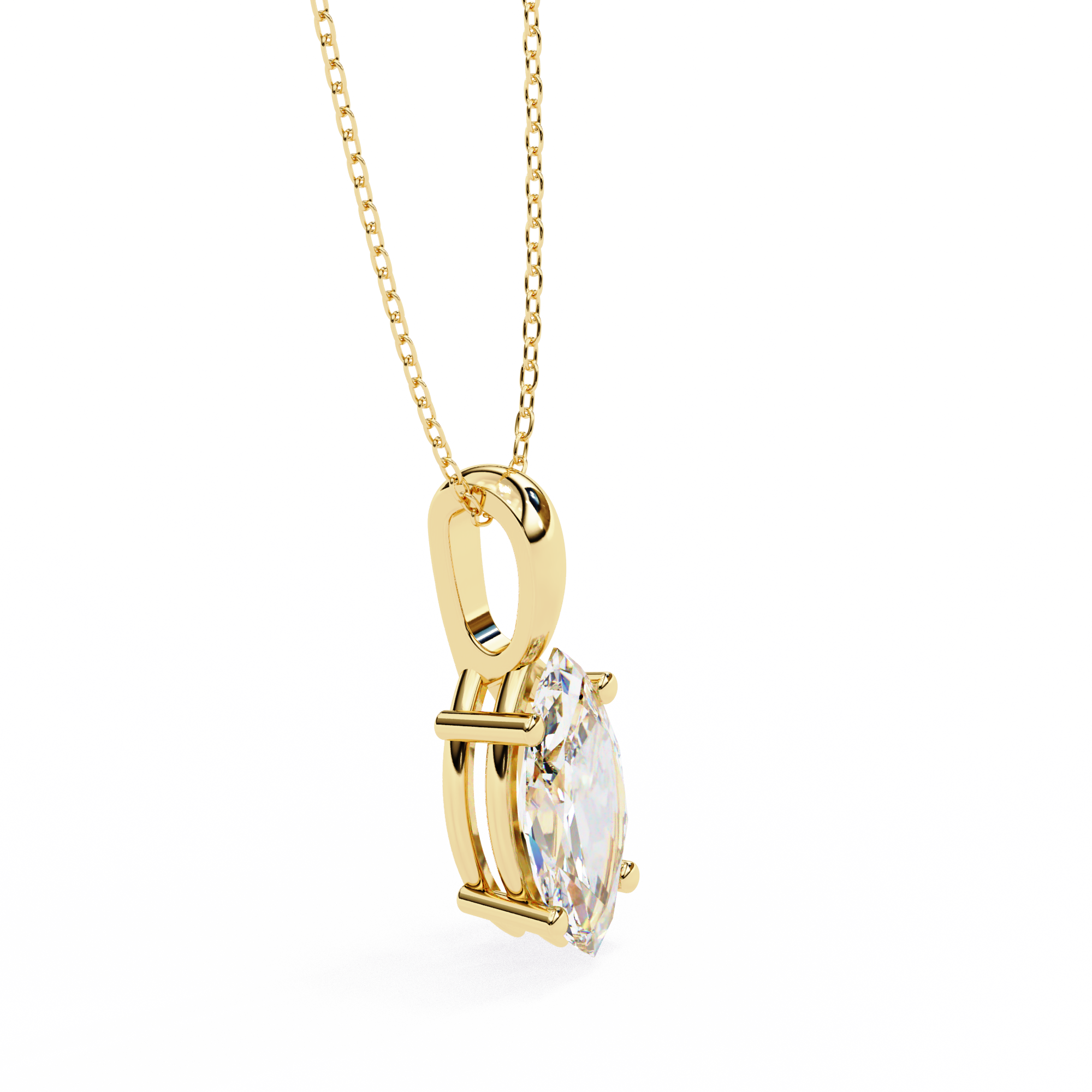 Classic 4 Prong Basket Marquise Lab Created Diamond Solitaire Necklace