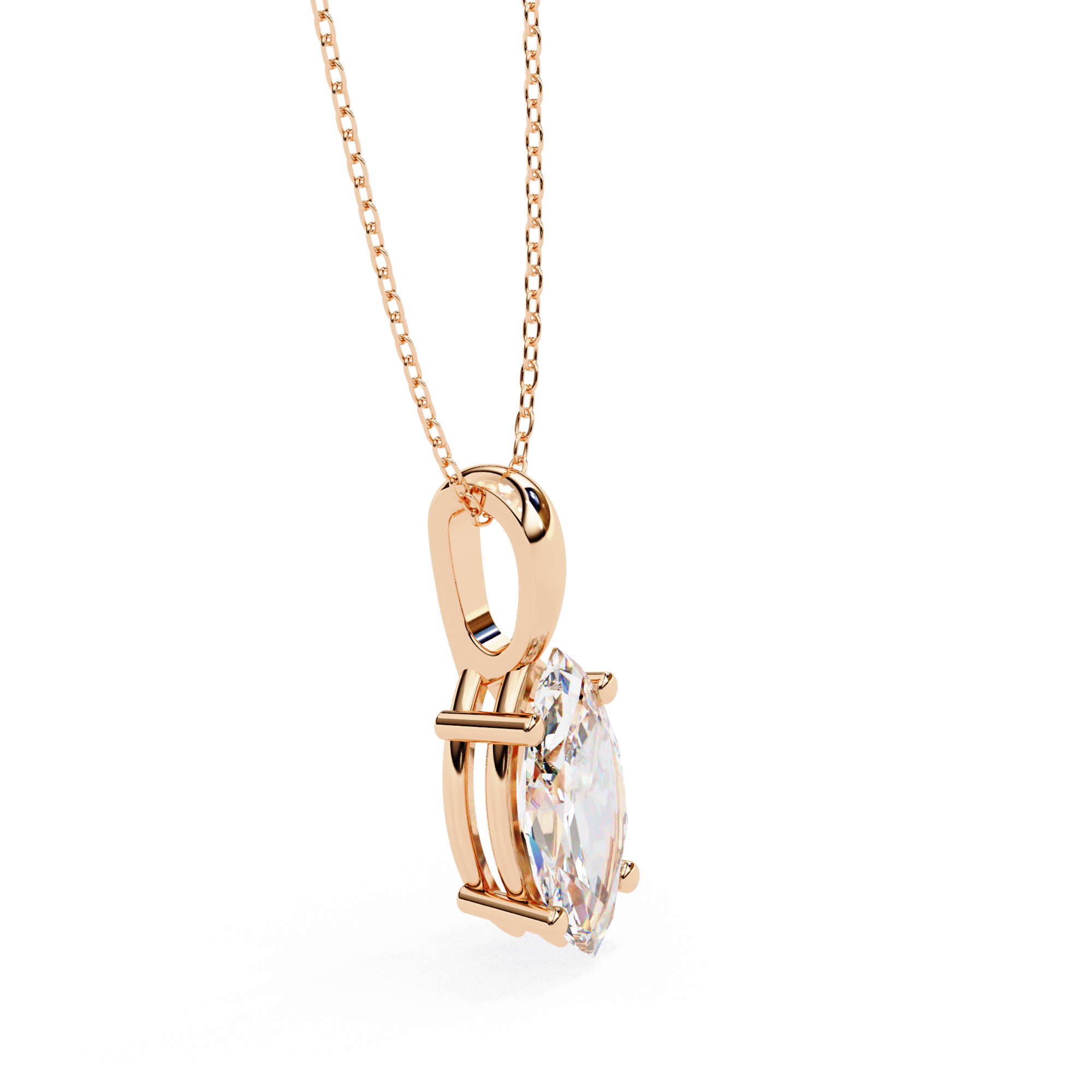 Classic 4 Prong Basket Marquise Lab Created Diamond Solitaire Necklace