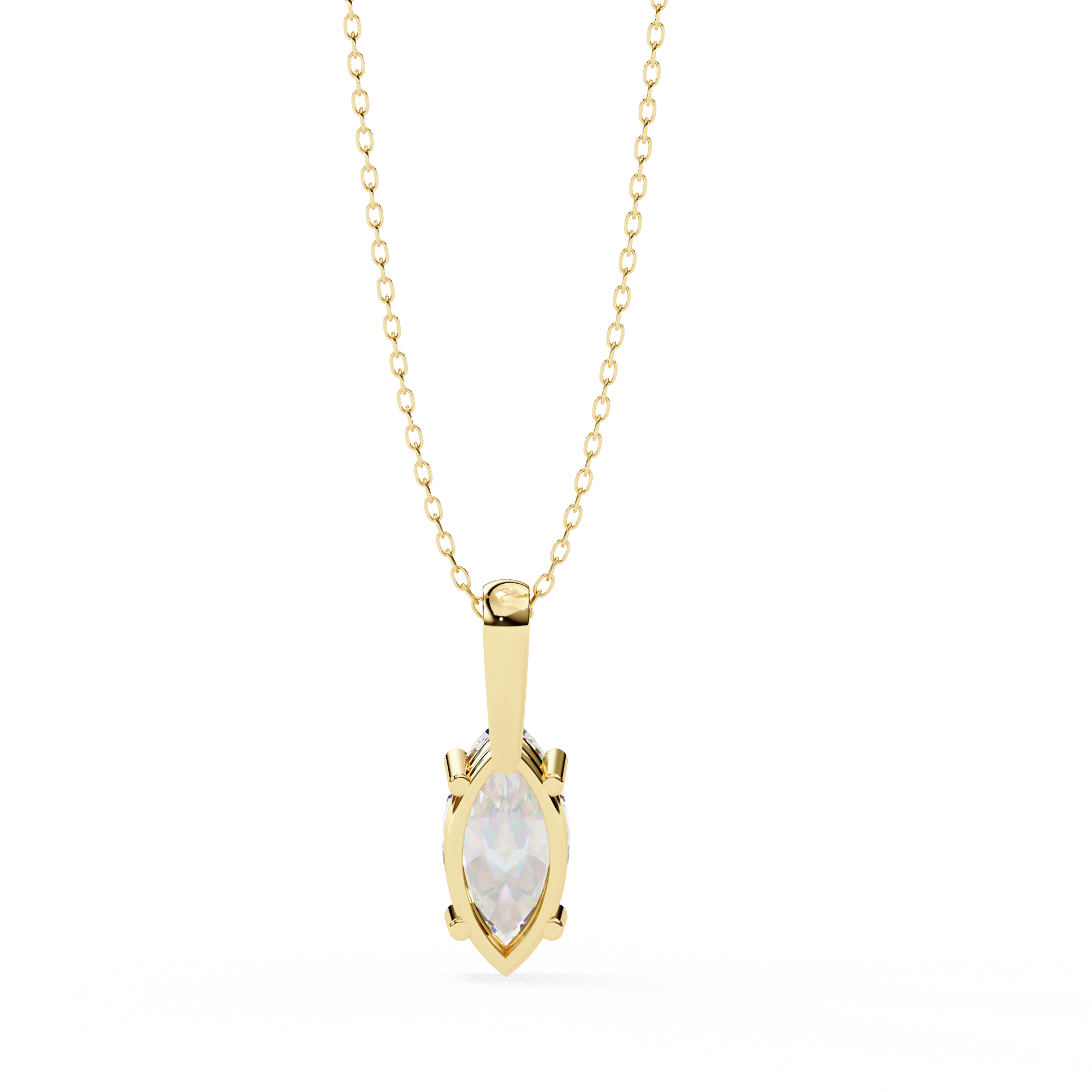 Classic 4 Prong Basket Marquise Lab Created Diamond Solitaire Necklace