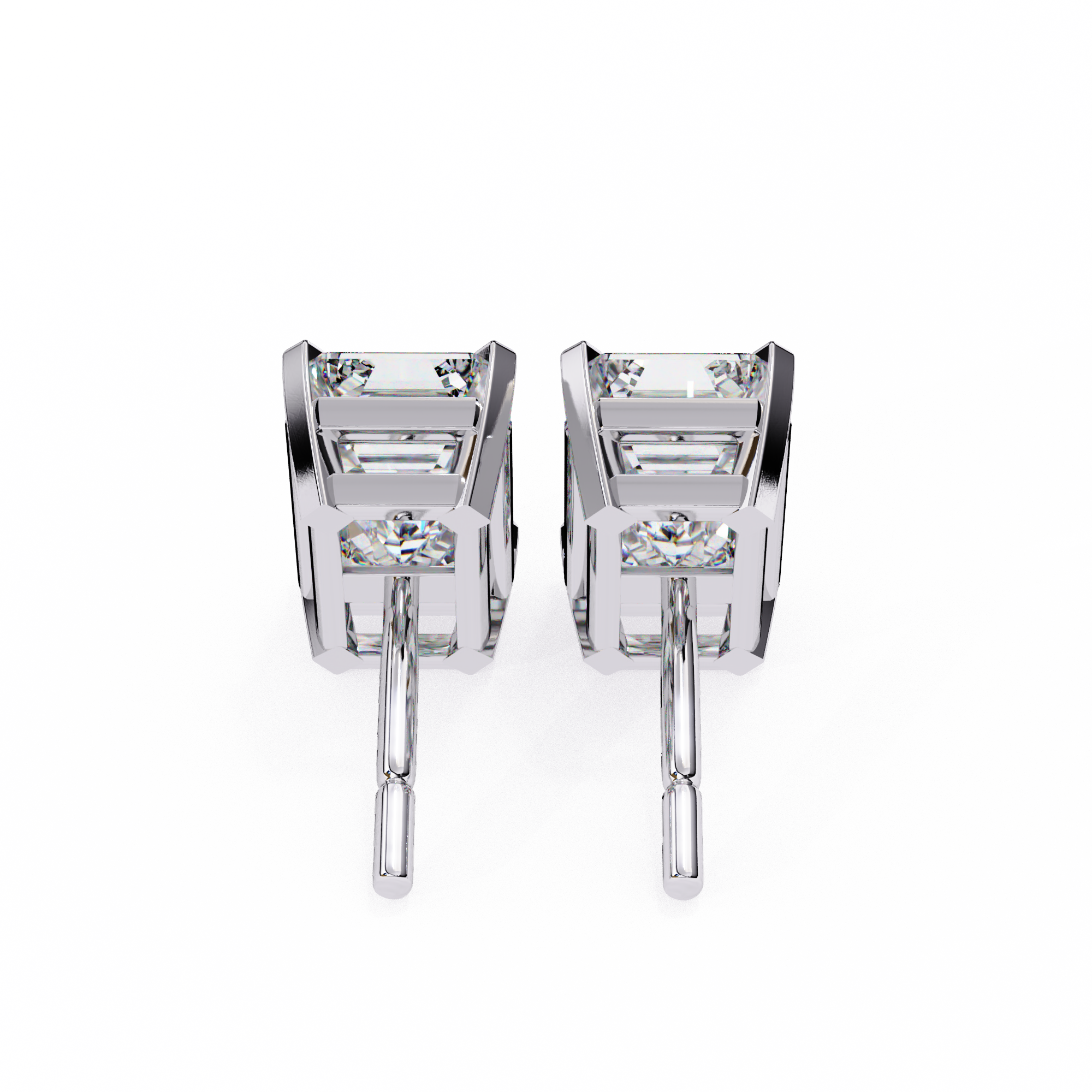 Classic Emerald Cut Diamond Four Prong Stud Earrings (F/G VS+)