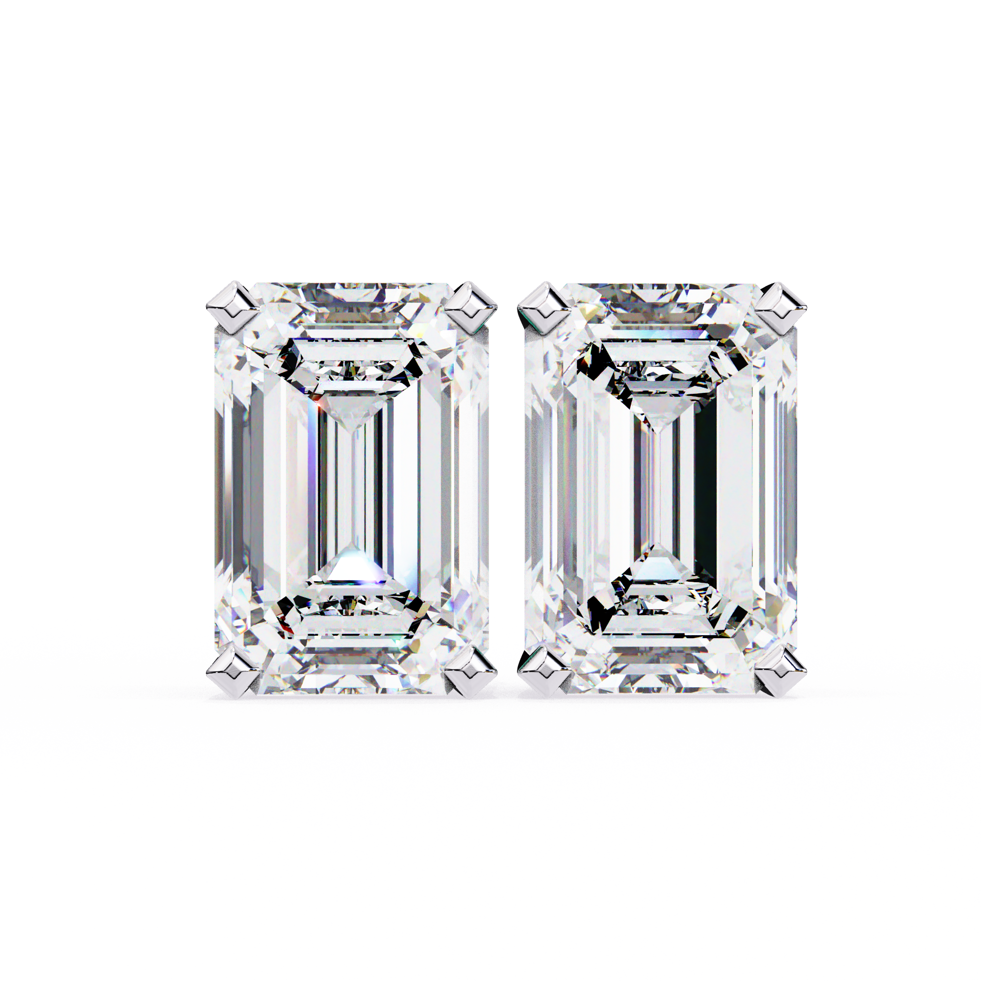 Classic Emerald Cut Diamond Four Prong Stud Earrings (F/G VS+)