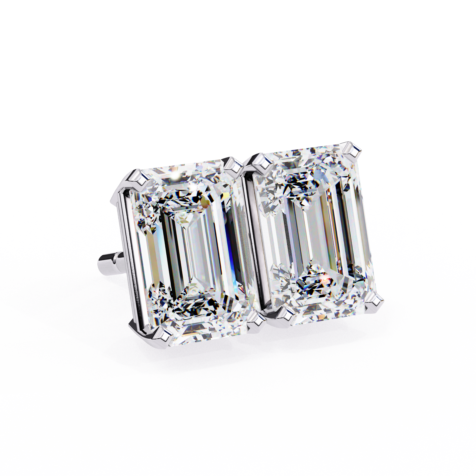 Classic Emerald Cut Diamond Four Prong Stud Earrings (F/G VS+)