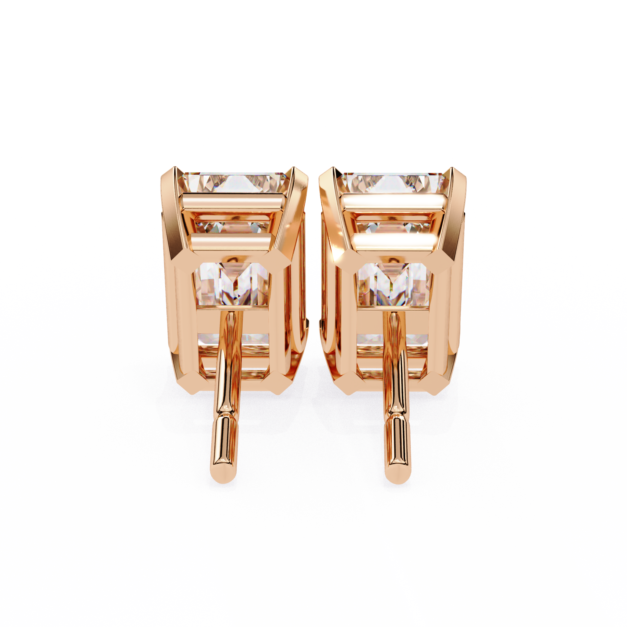 Classic Emerald Cut Diamond Four Prong Stud Earrings (F/G VS+)