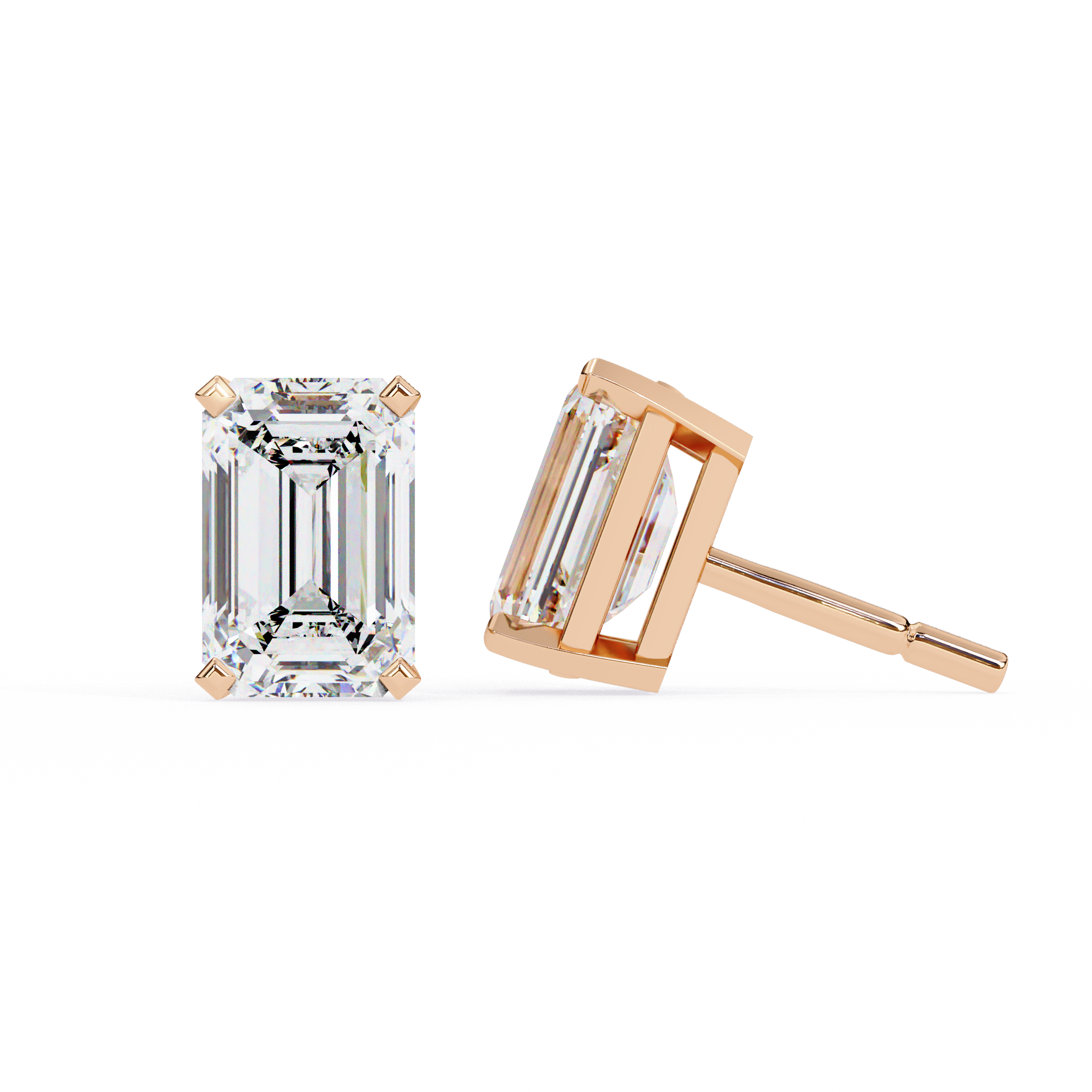 Classic Emerald Cut Diamond Four Prong Stud Earrings (F/G VS+)