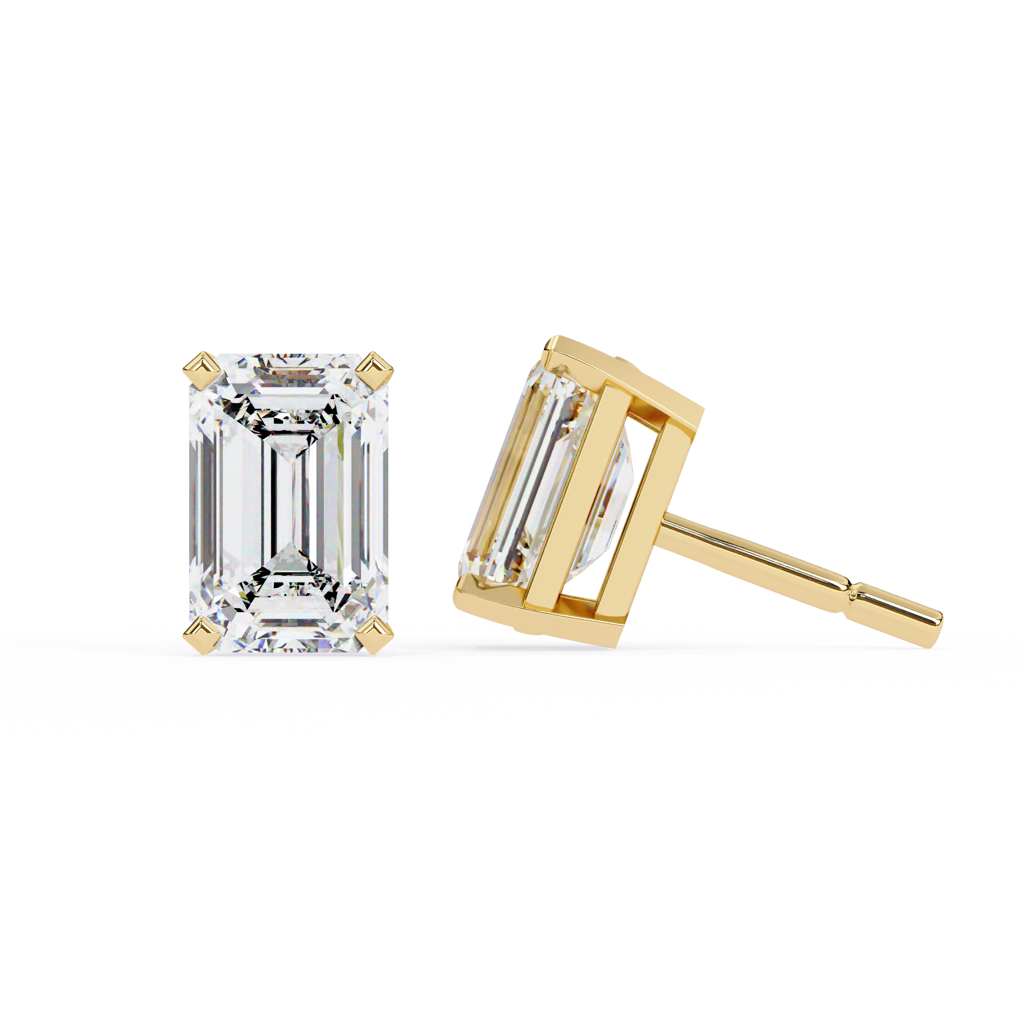 Classic Emerald Cut Diamond Four Prong Stud Earrings (F/G VS+)