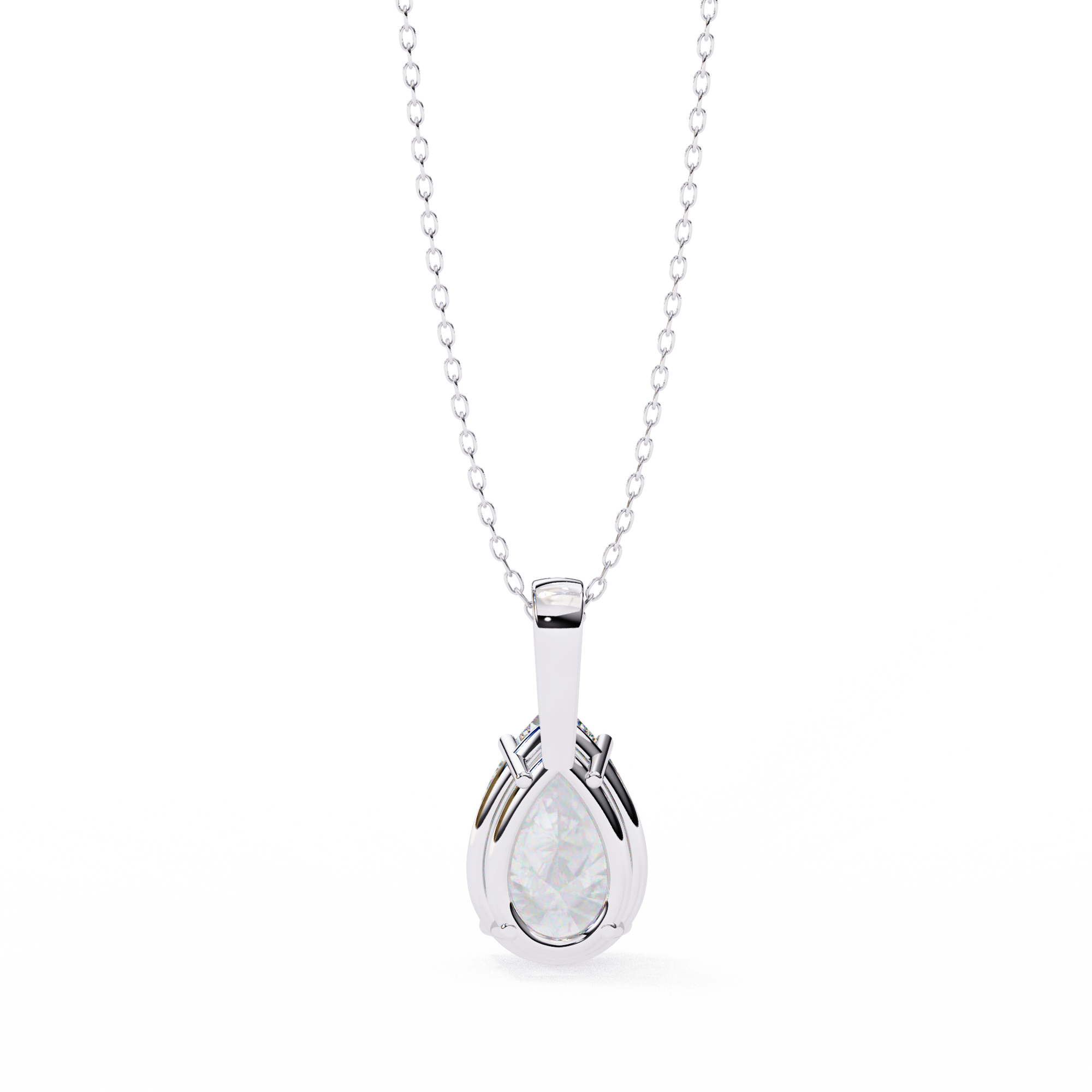Classic 4 Prong Basket Pear Lab Created Diamond Solitaire Necklace