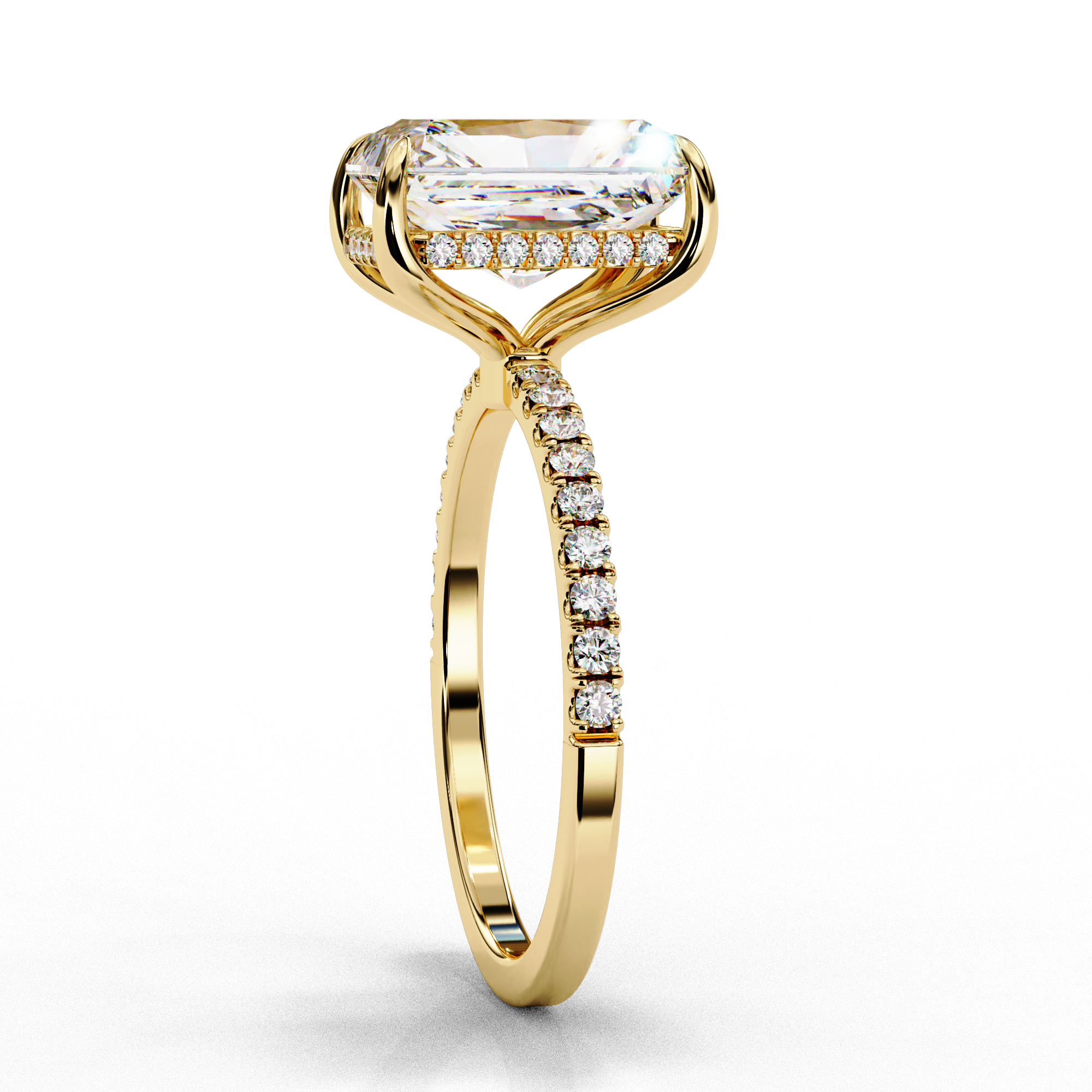 Radiant Solitaire Ring with Hidden Halo