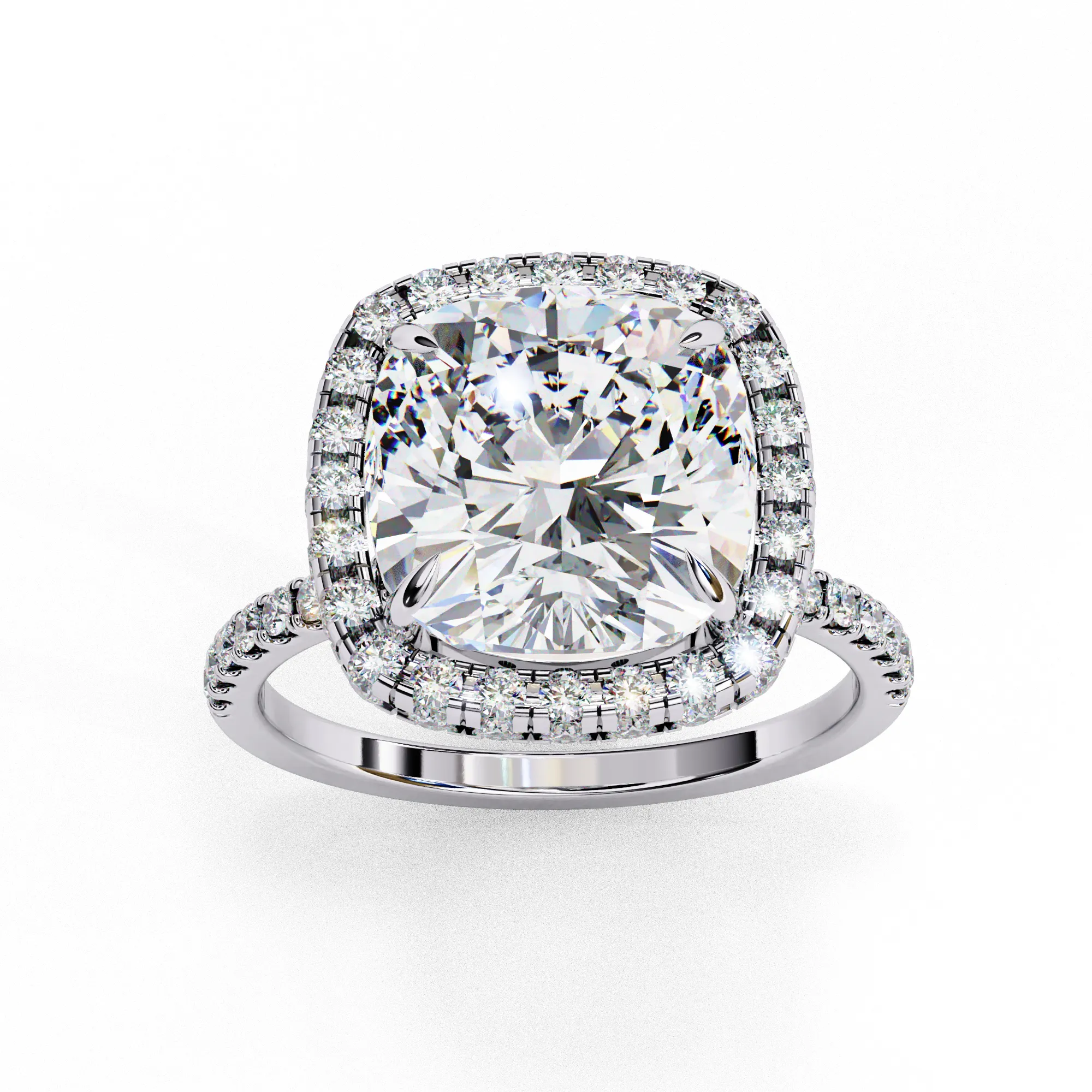 Square Cusion Solitaire Ring with Halo