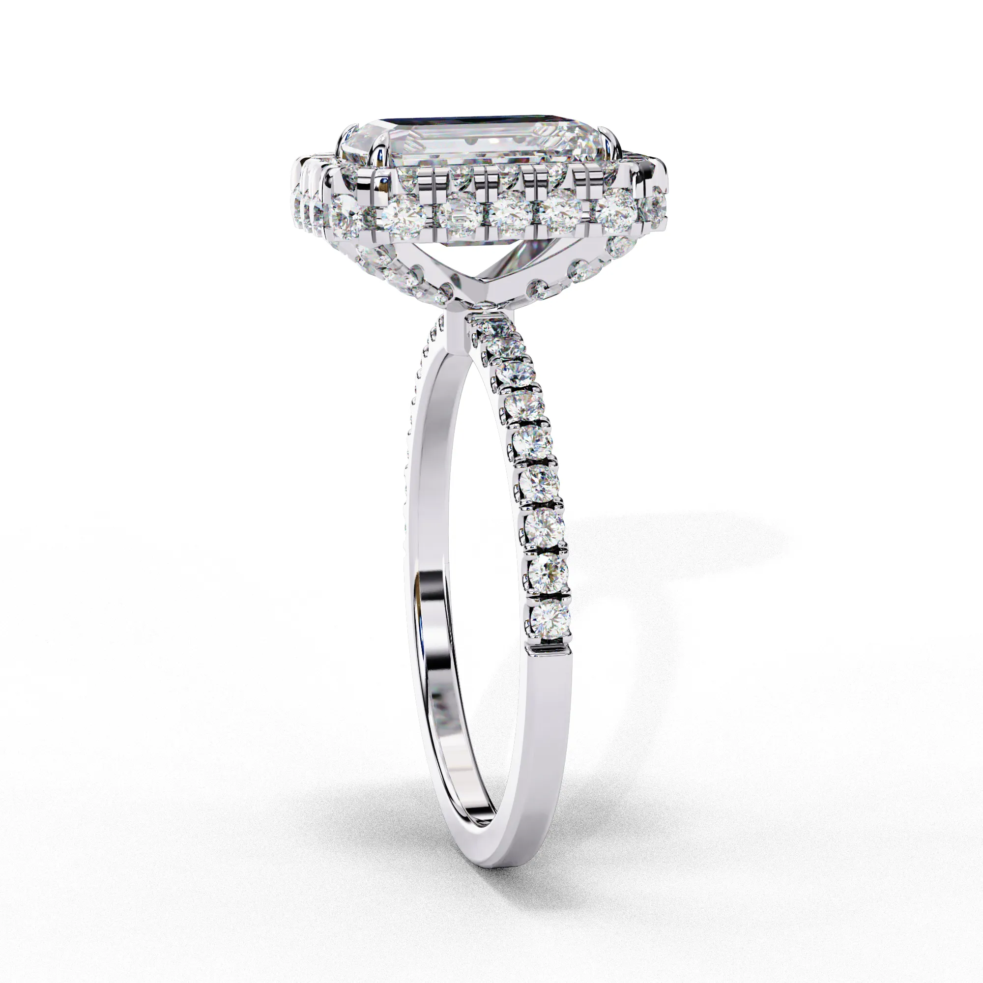 Emerald Solitaire Ring with Crown Halo