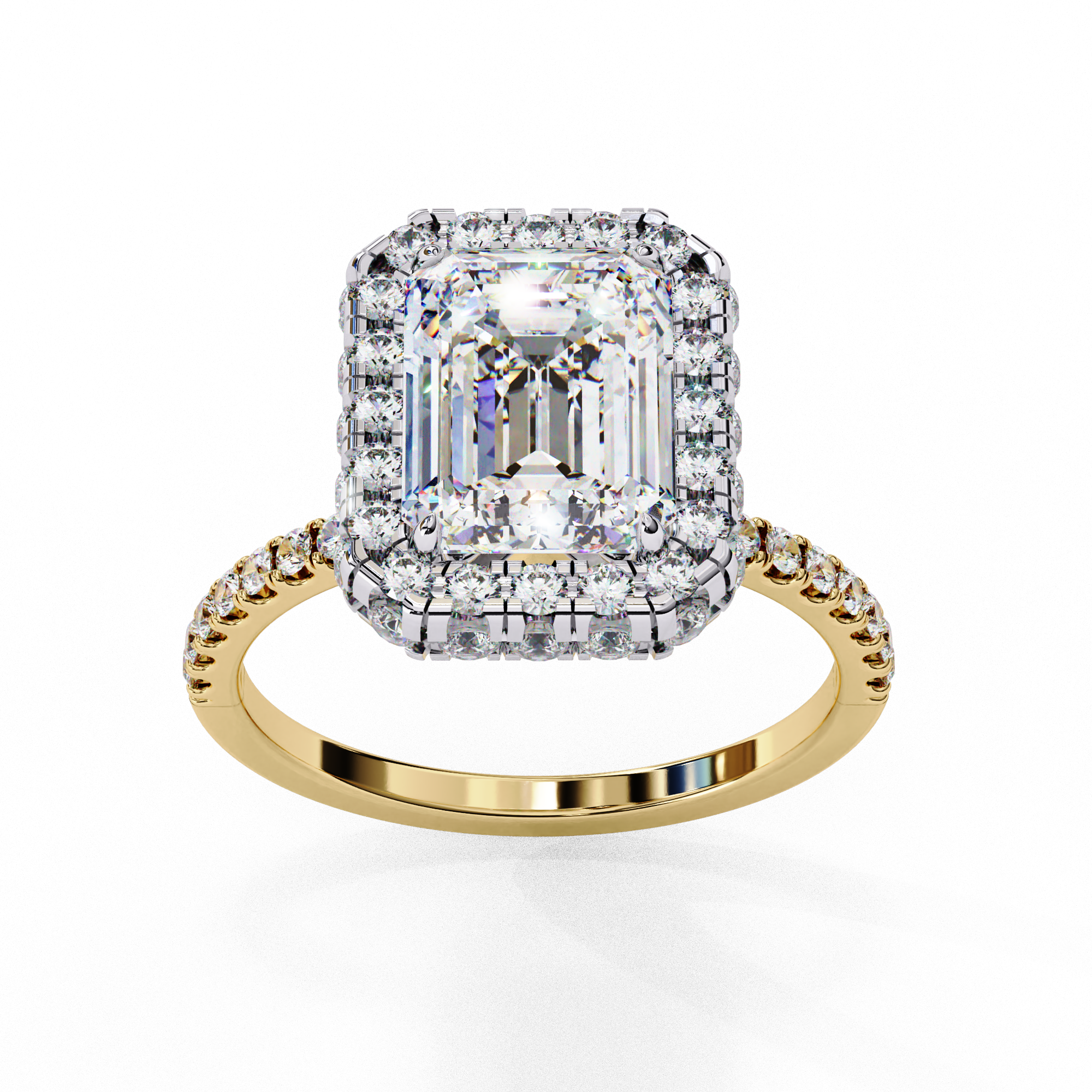 Emerald Solitaire Ring with Crown Halo