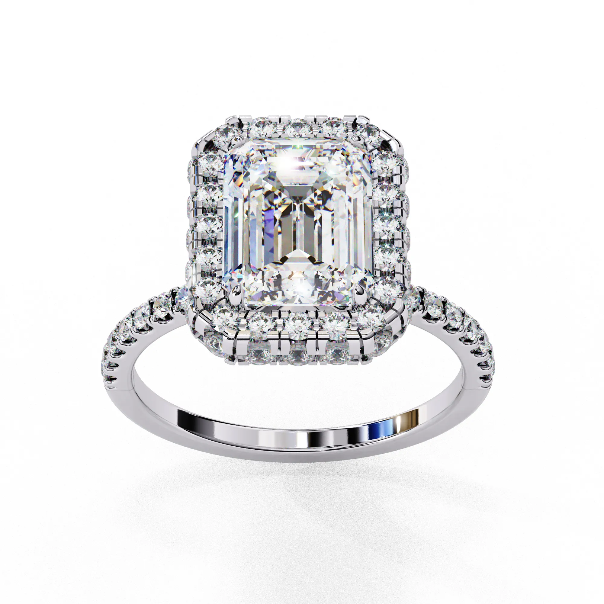 Emerald Solitaire Ring with Crown Halo