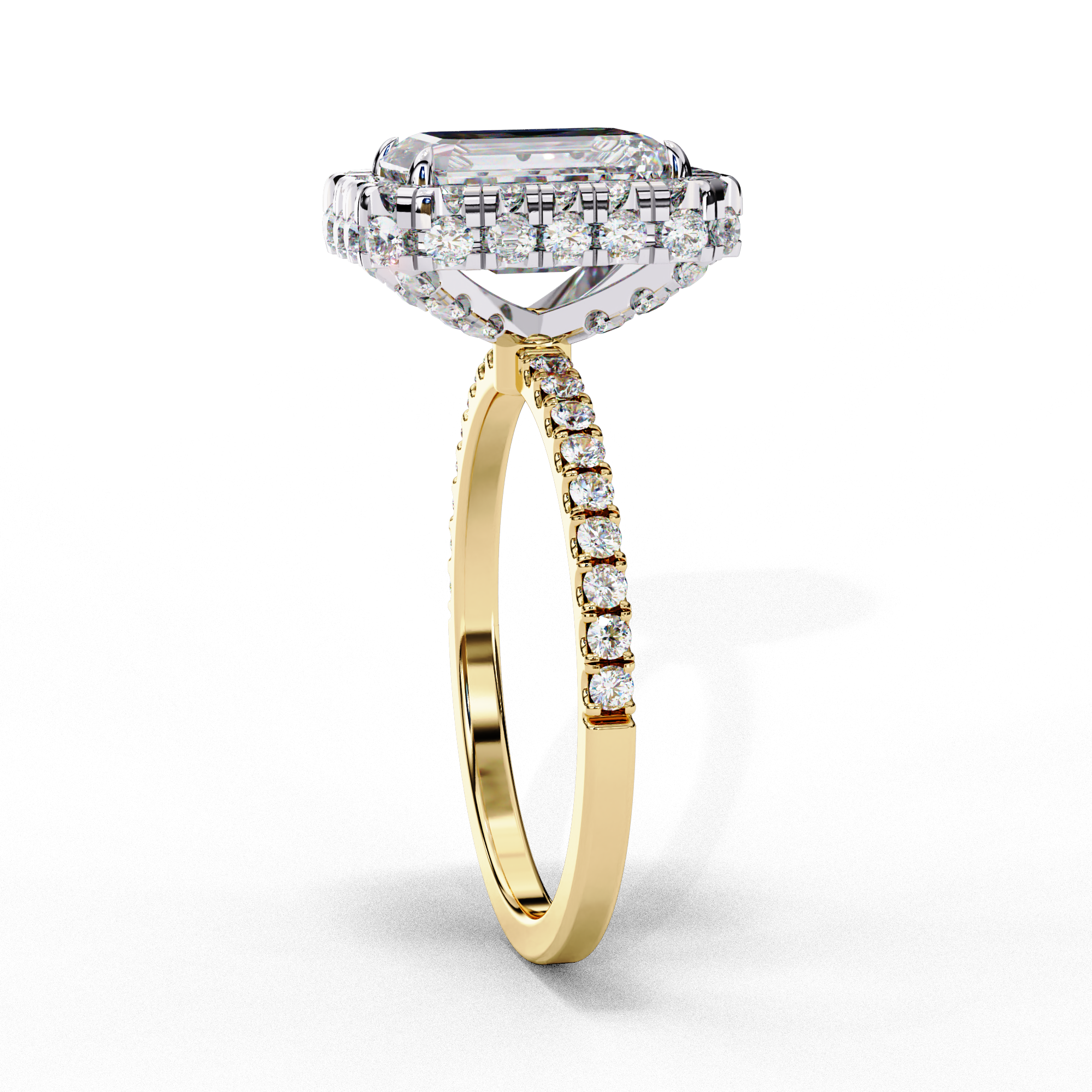 Emerald Solitaire Ring with Crown Halo