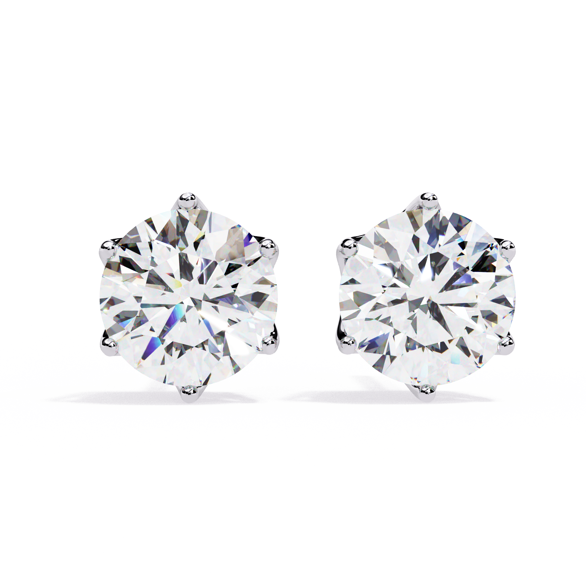 Classic Round Diamond Six Prong Crown Stud Earrings (F/G VS+)