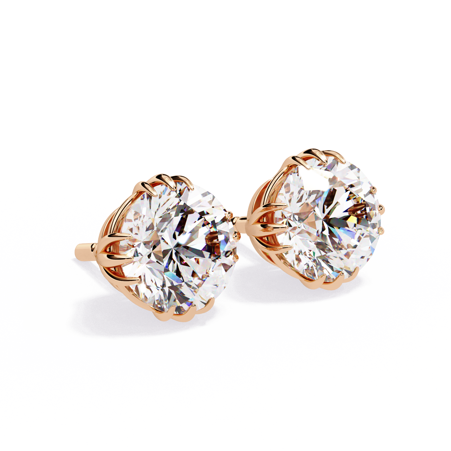 Classic Round Diamond Trinity Prong Stud Earrings (F/G VS+)