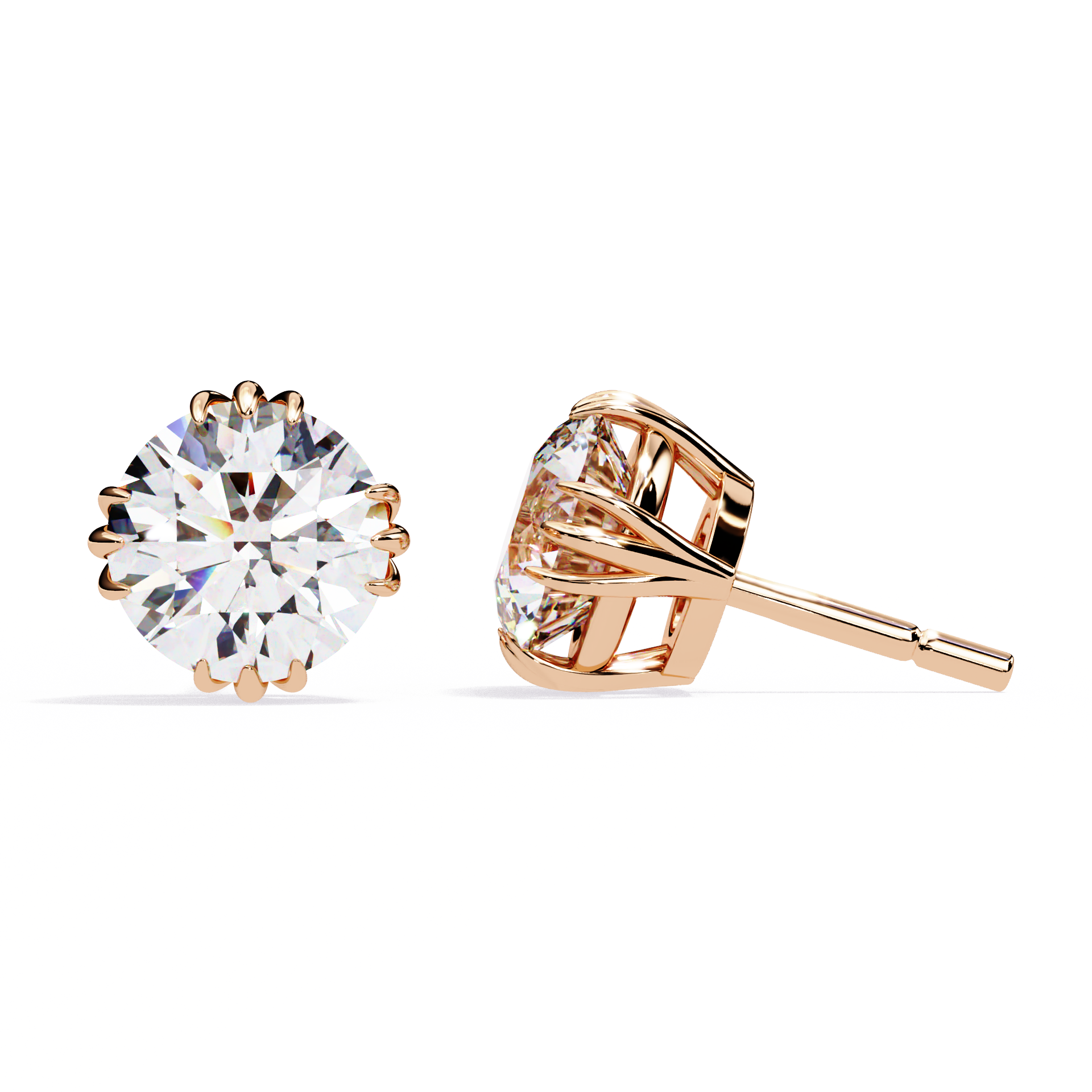 Classic Round Diamond Trinity Prong Stud Earrings (F/G VS+)
