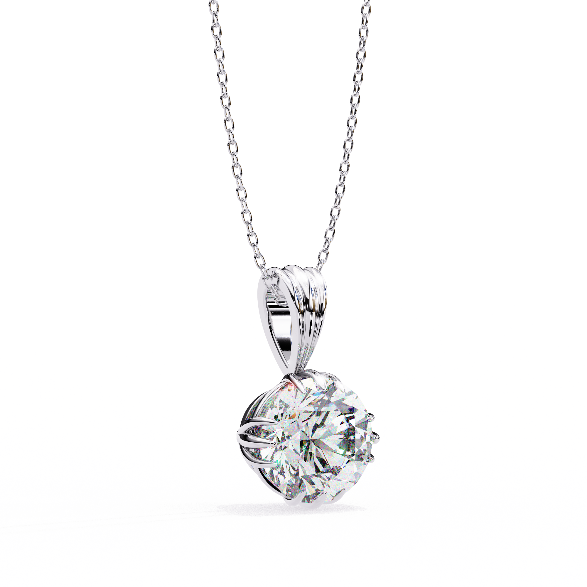Classic Trinity Claw Prong Basket Round Lab Created Diamond Solitaire Necklace