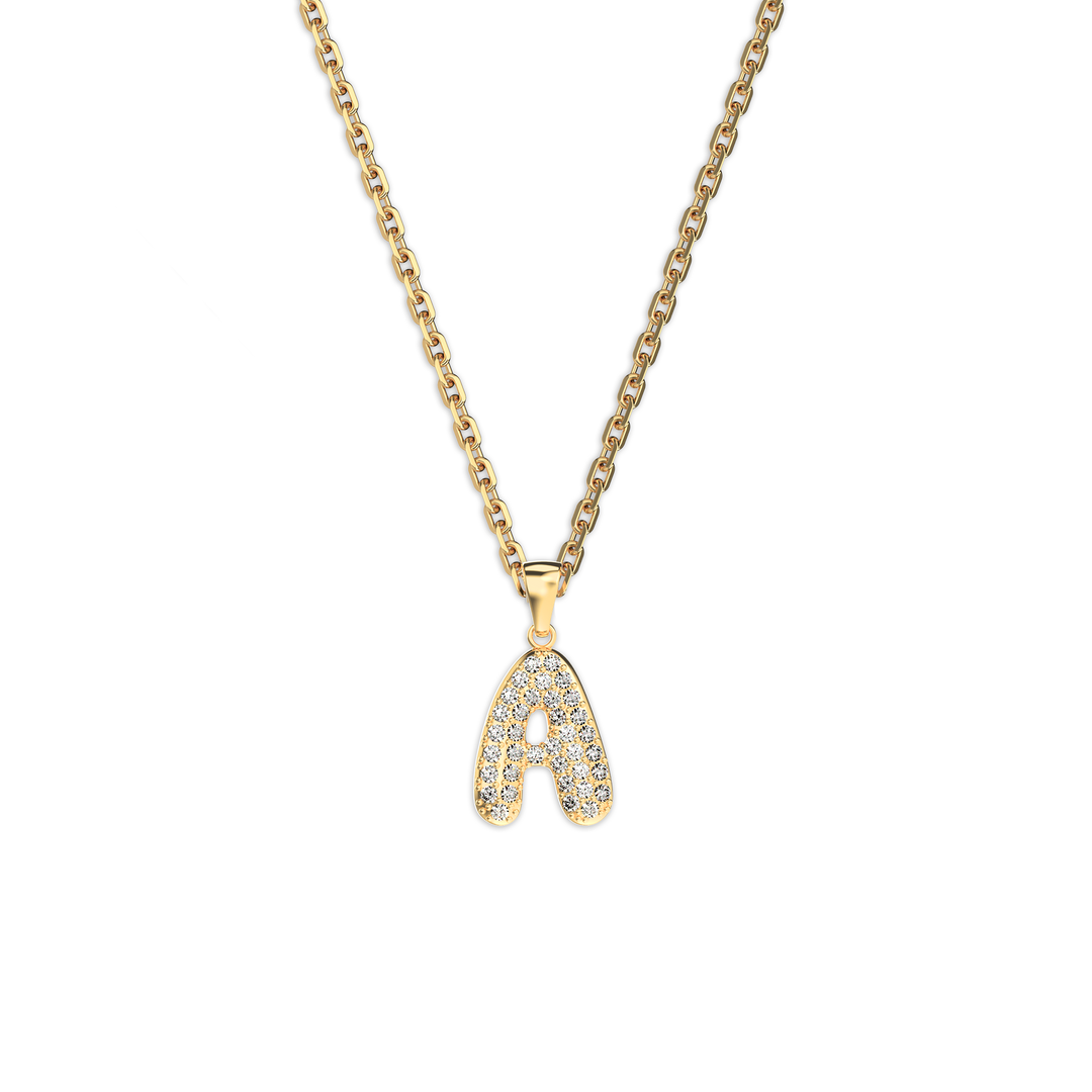 Bubble Diamond Initial Pendant - A