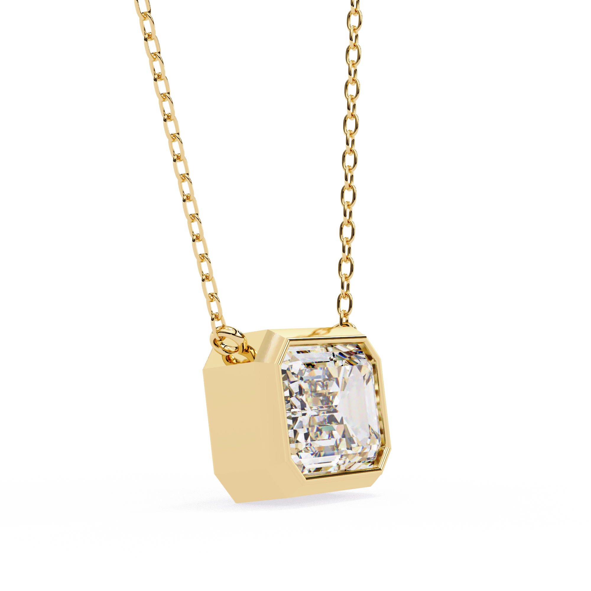 Classic Emerald Bezel Set Lab Created Diamond Solitaire Necklace