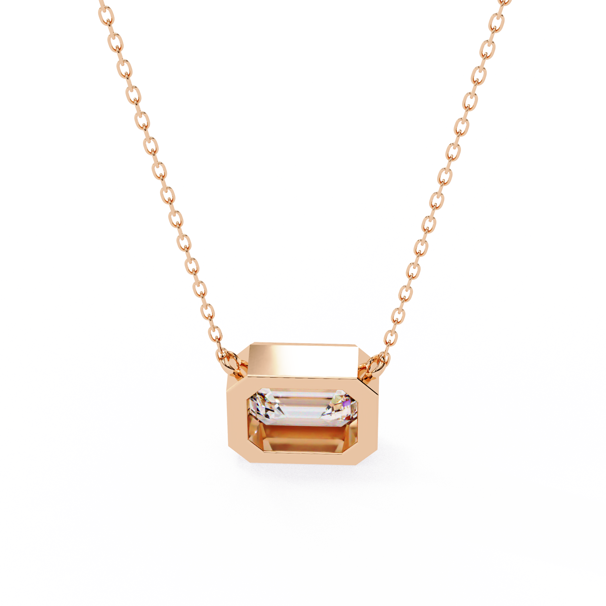 Classic Emerald Bezel Set Lab Created Diamond Solitaire Necklace