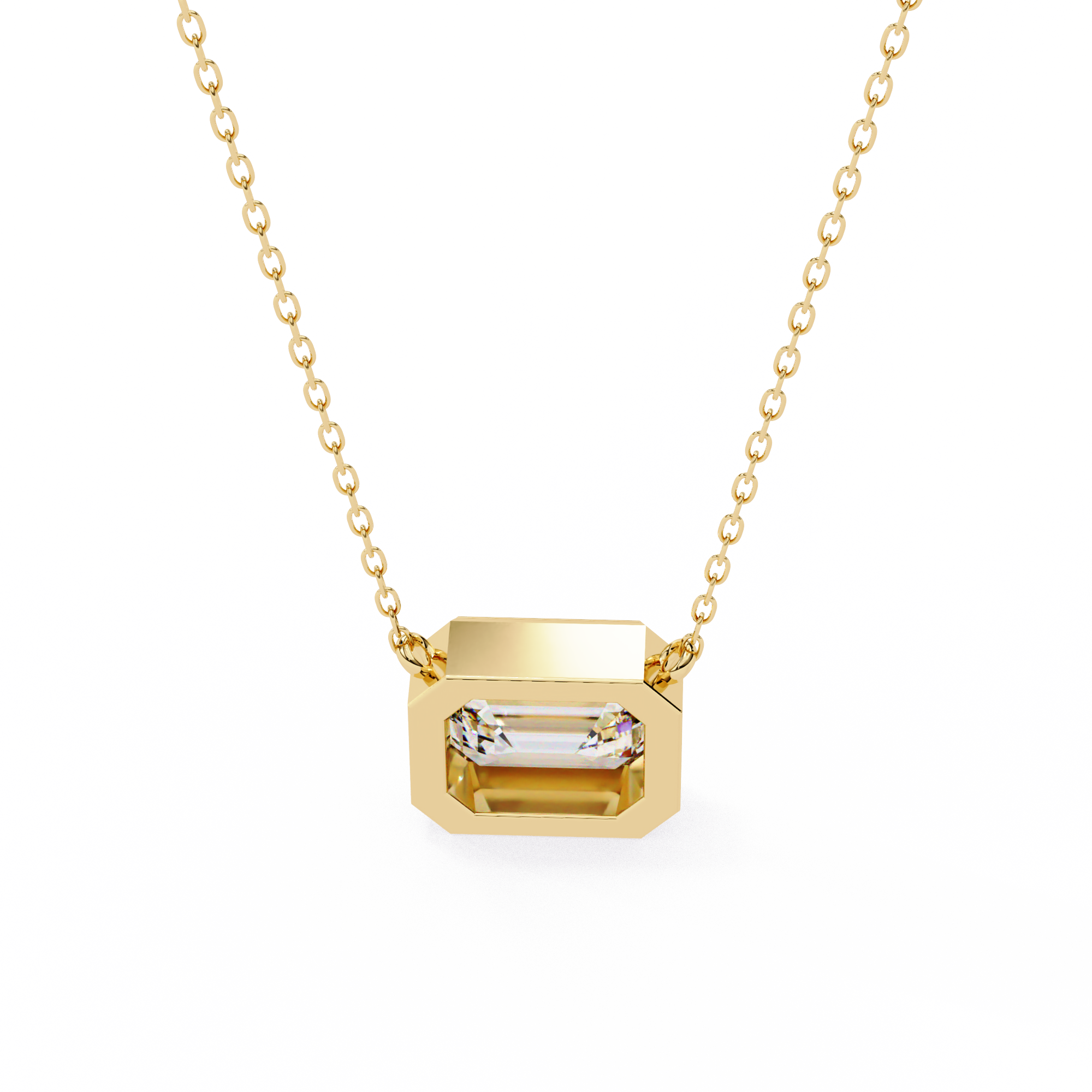 Classic Emerald Bezel Set Lab Created Diamond Solitaire Necklace