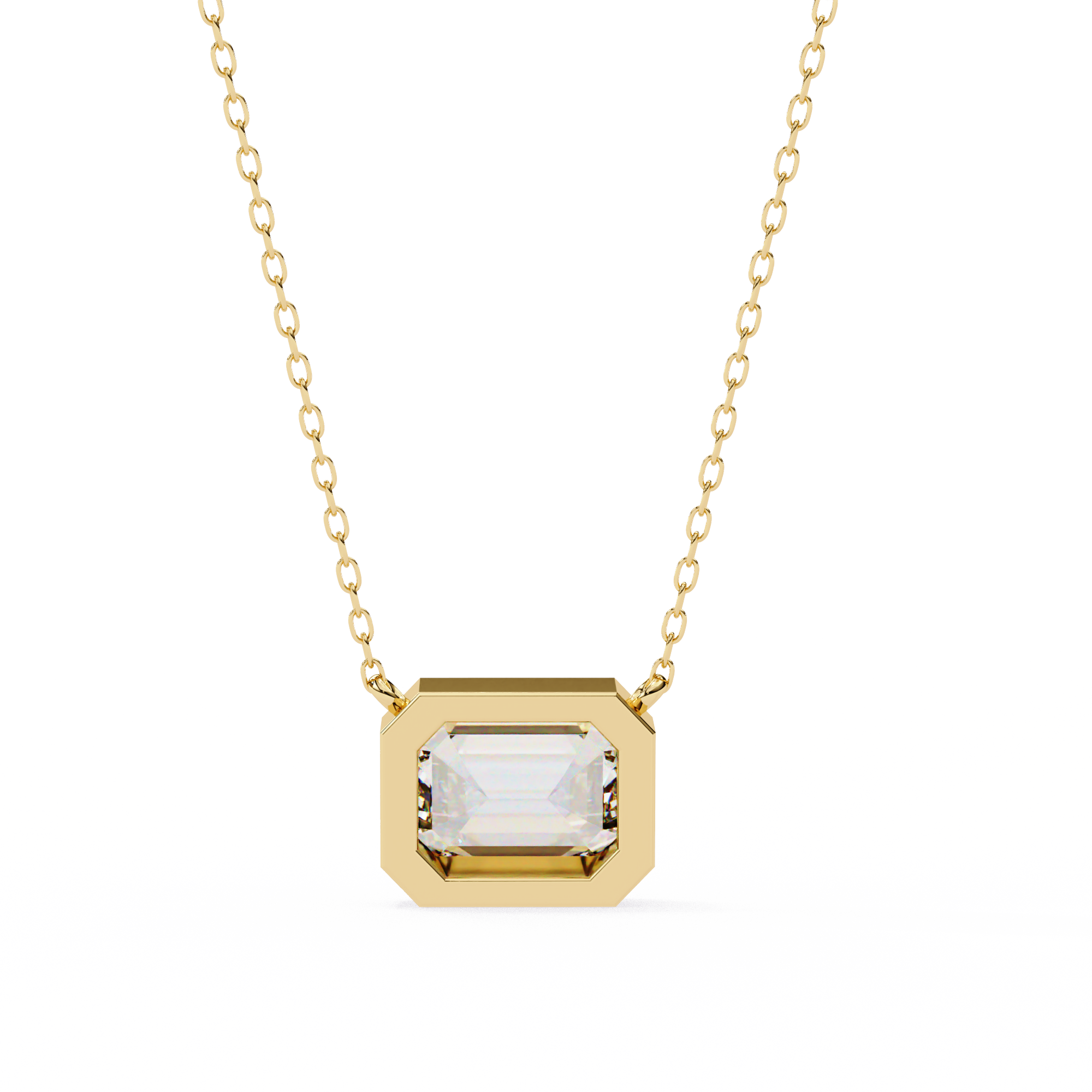 Classic Emerald Bezel Set Lab Created Diamond Solitaire Necklace
