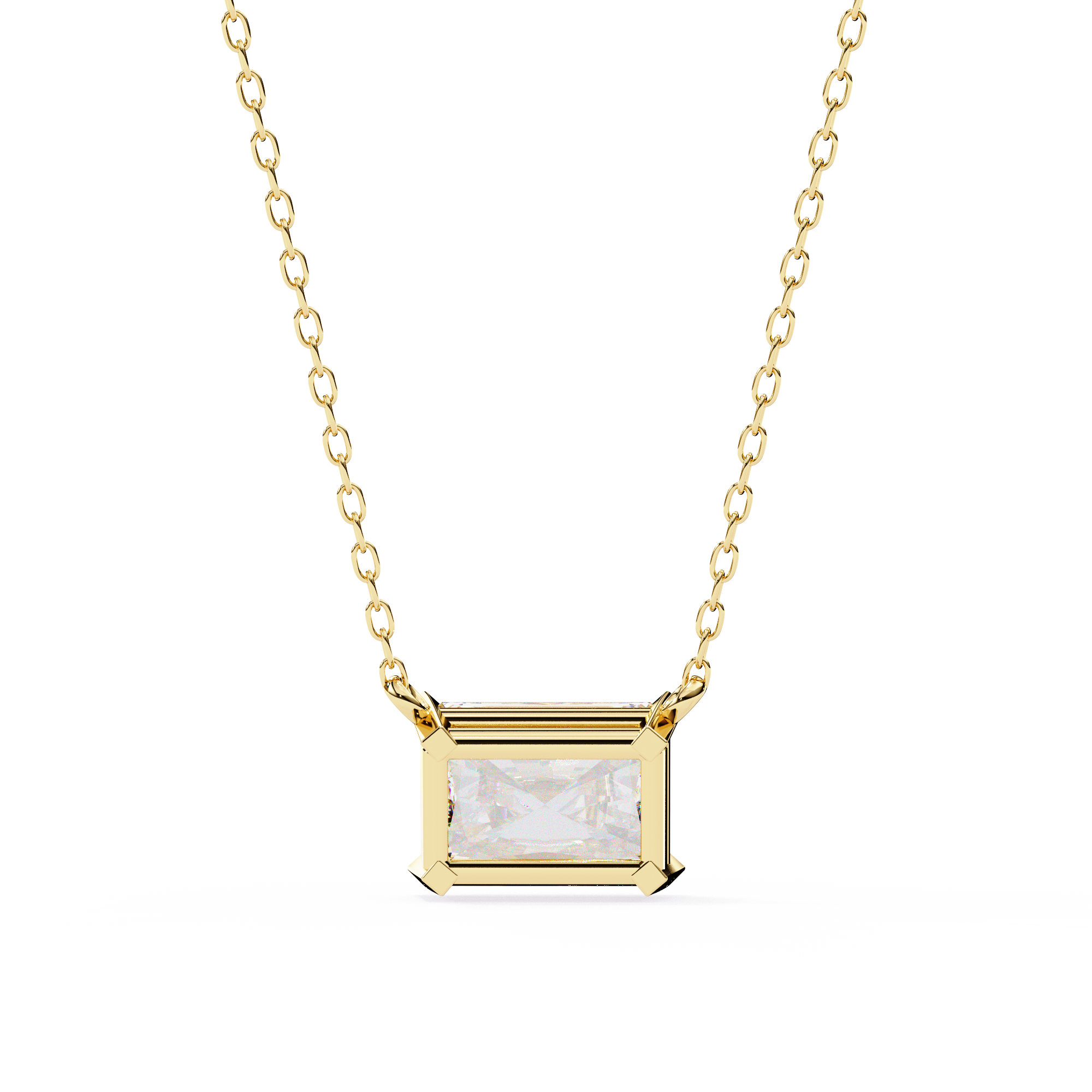 Classic 4 Prong Basket Radiant Cut Lab Created Diamond Solitaire Necklace