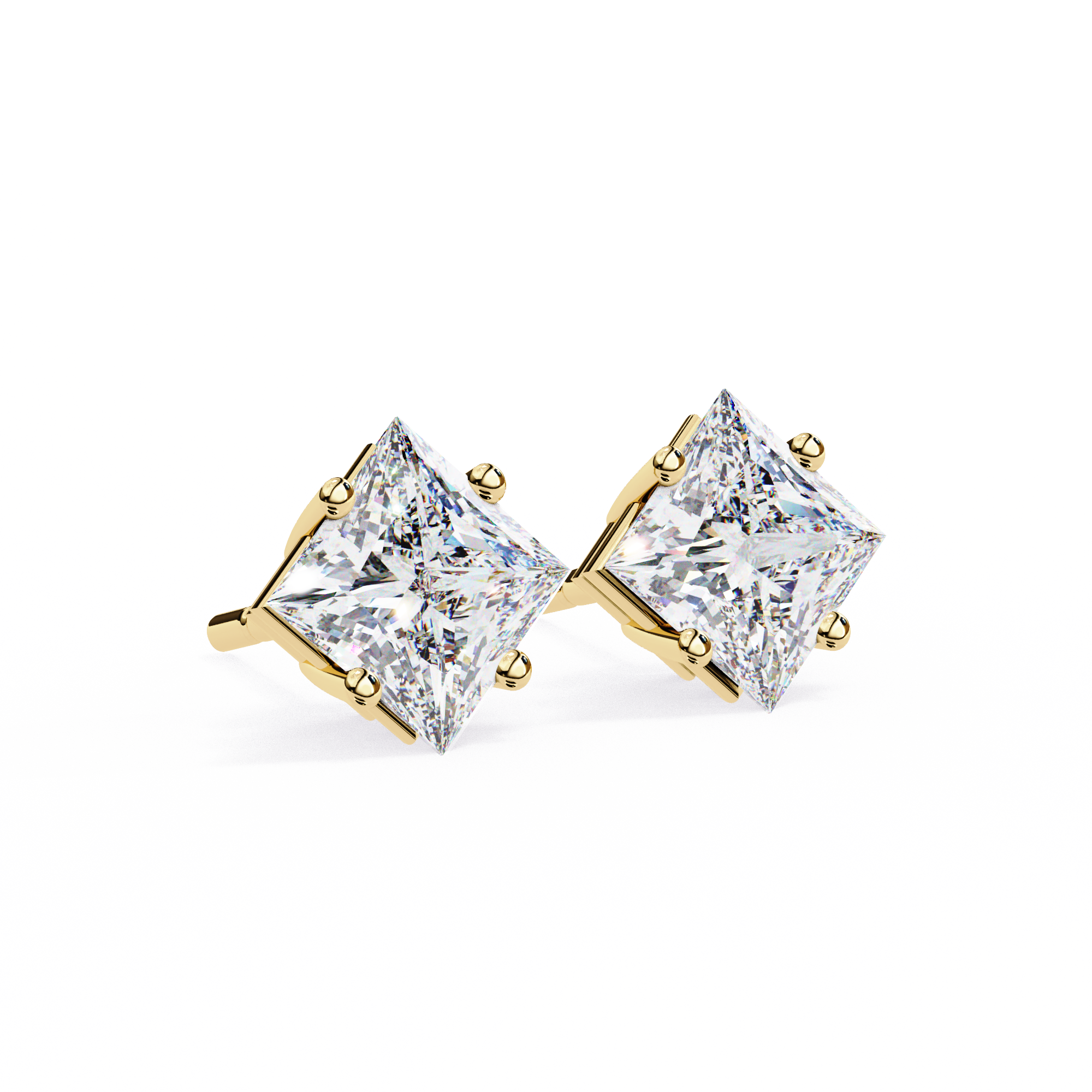 Classic Princess Cut Diamond Four Prong Stud Earrings (F/G VS+)