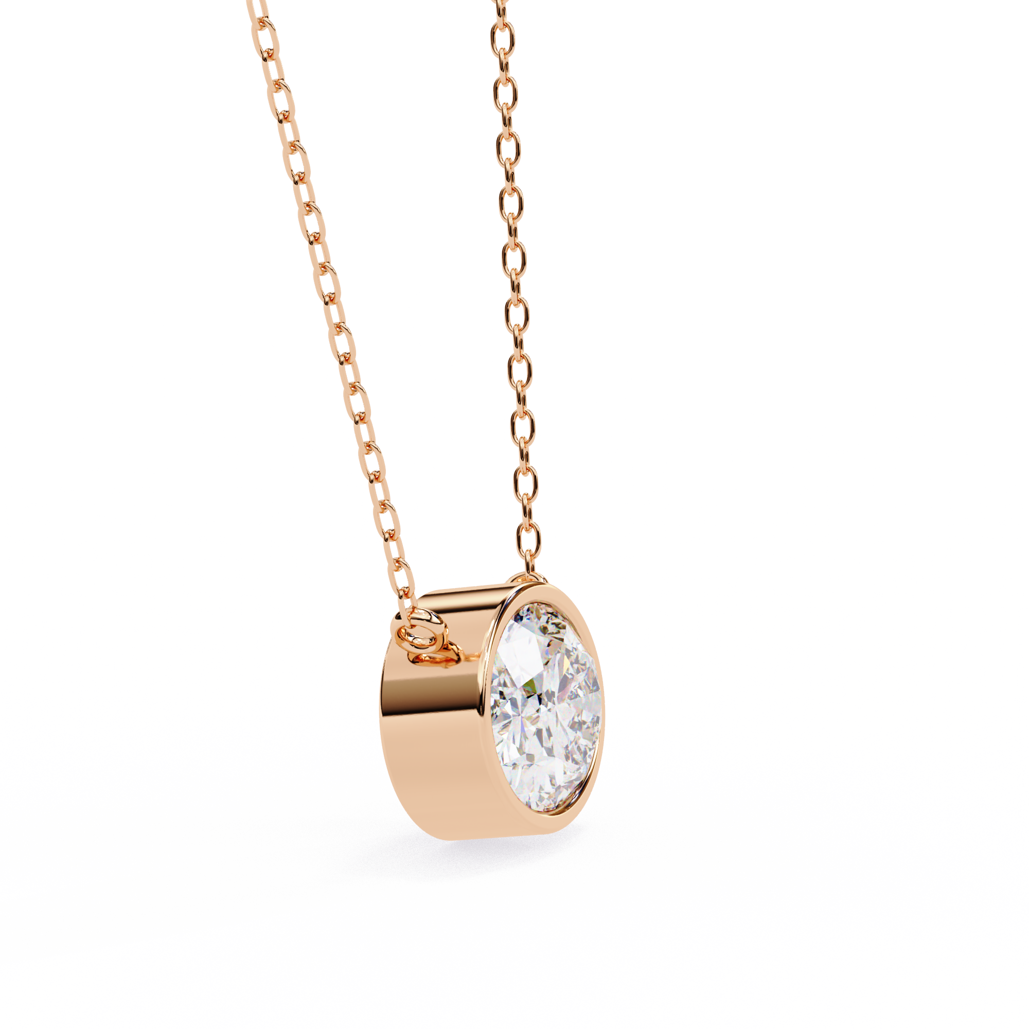 Classic Oval Bezel Set Lab Created Diamond Solitaire Necklace