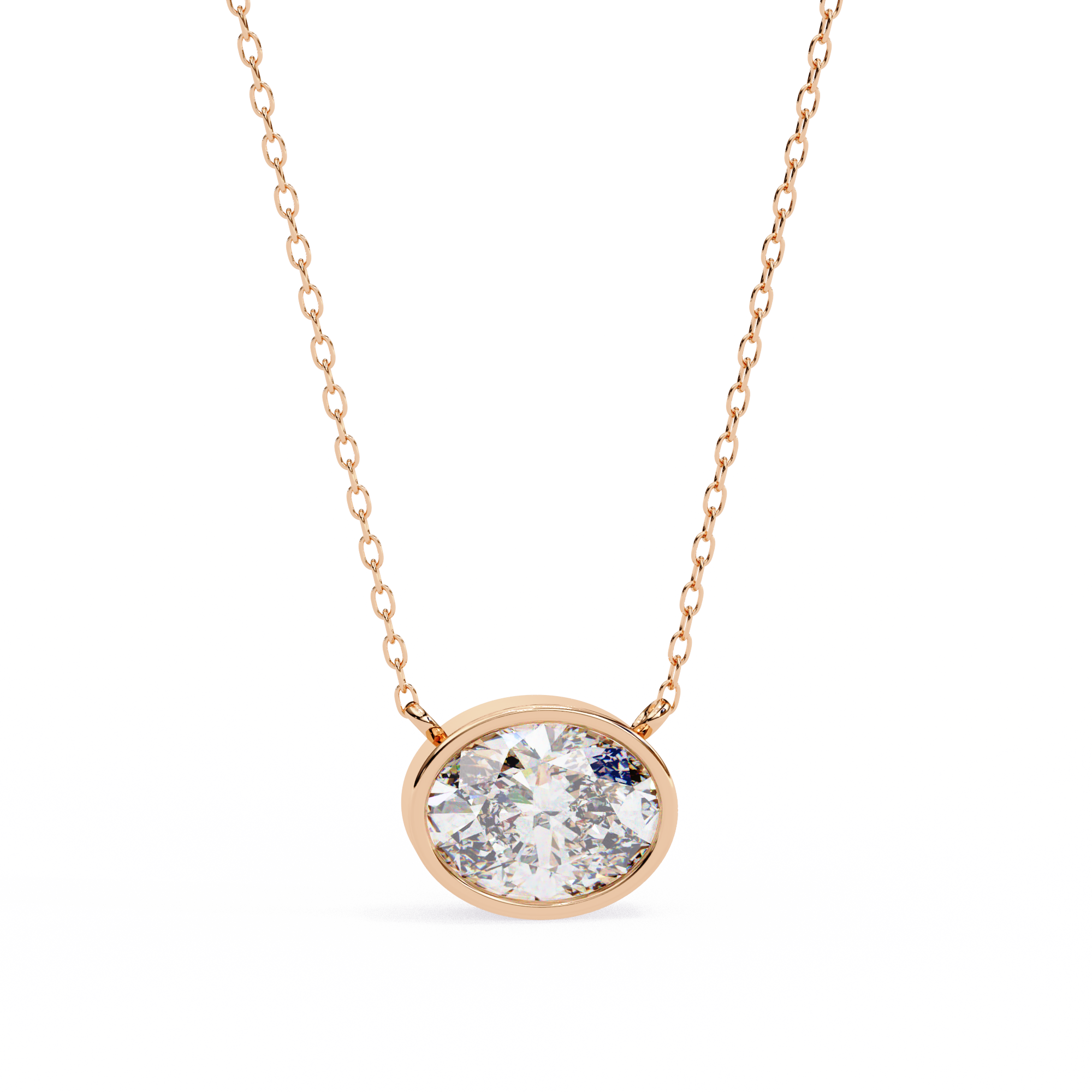 Classic Oval Bezel Set Lab Created Diamond Solitaire Necklace