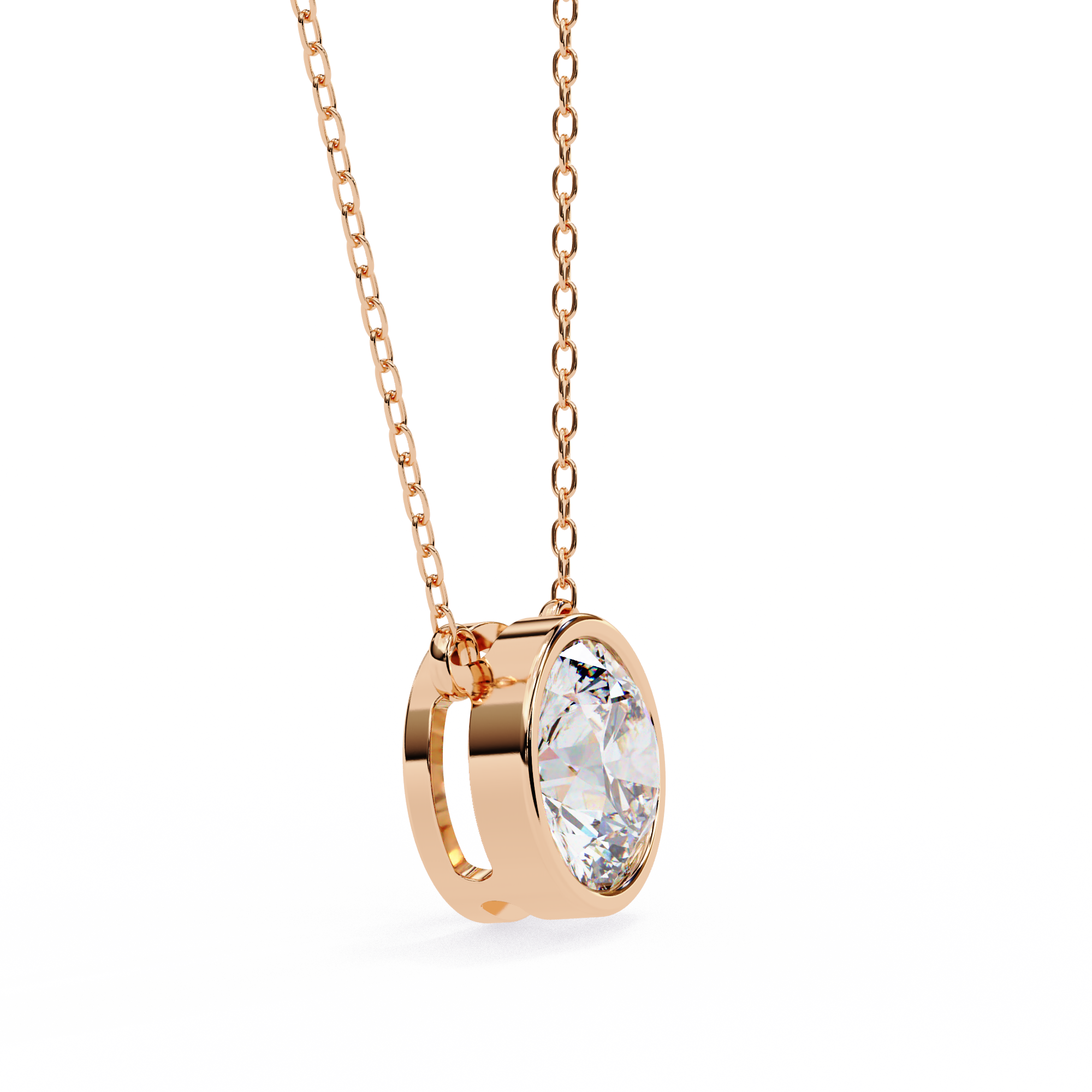 Classic Round Bezel Set Lab Created Diamond Solitaire Necklace