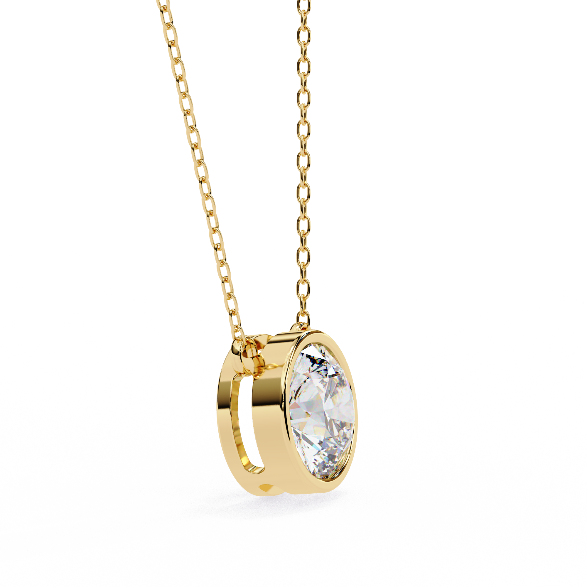 Classic Round Bezel Set Lab Created Diamond Solitaire Necklace