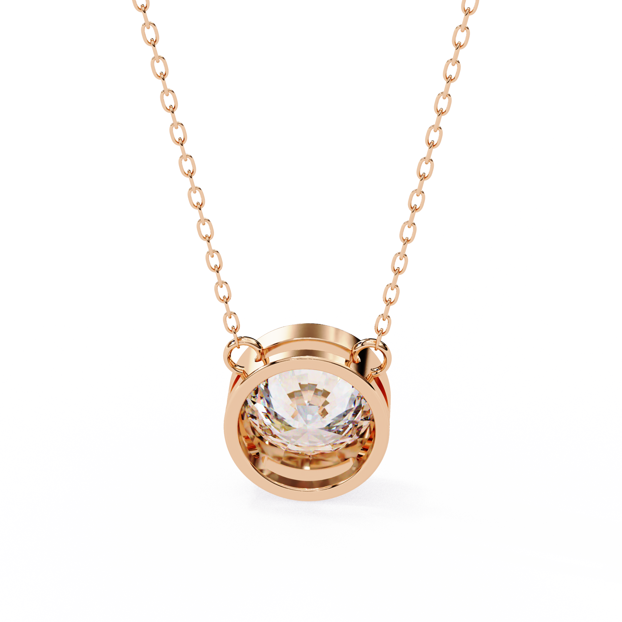 Classic Round Bezel Set Lab Created Diamond Solitaire Necklace