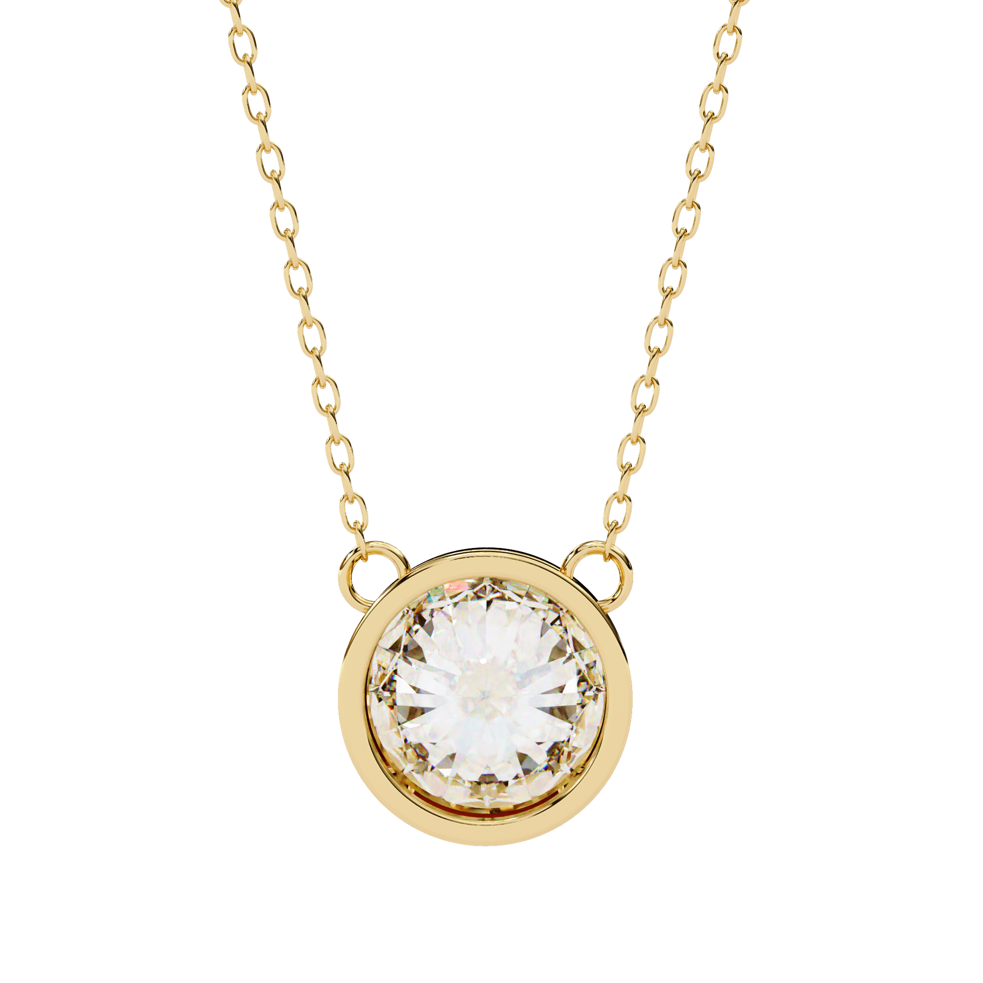 Classic Round Bezel Set Lab Created Diamond Solitaire Necklace