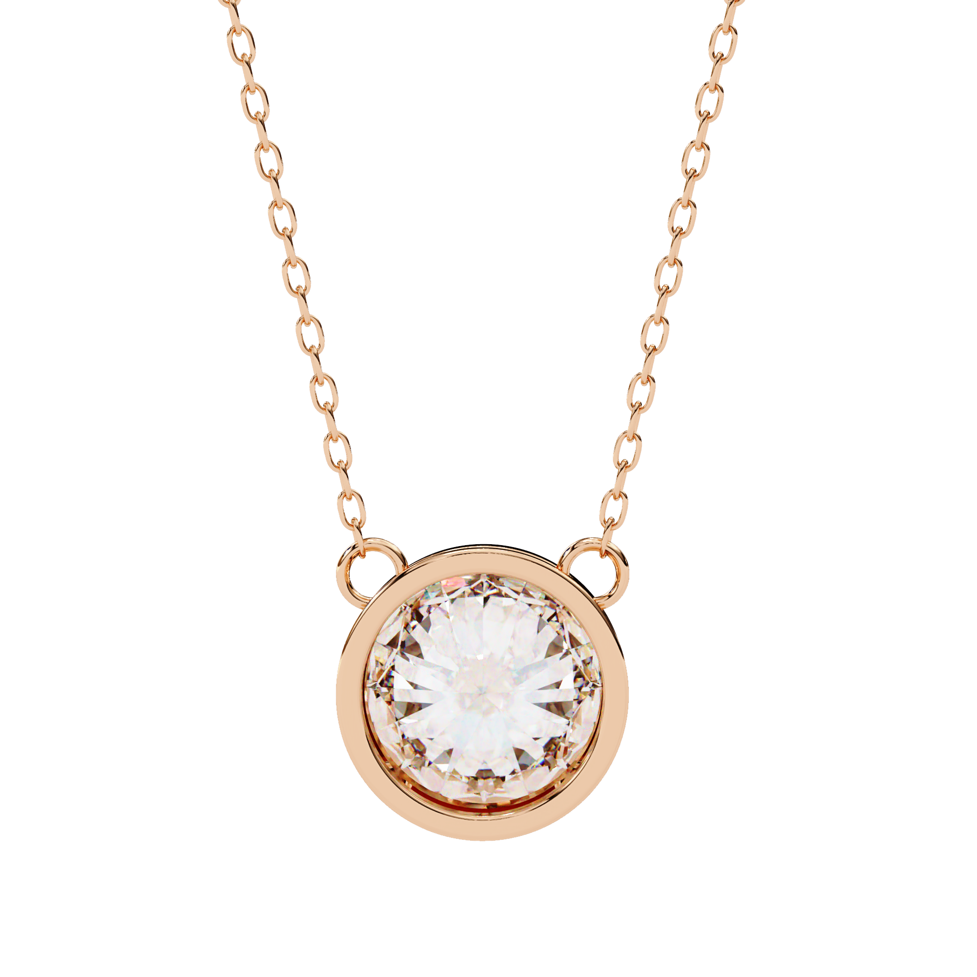 Classic Round Bezel Set Lab Created Diamond Solitaire Necklace