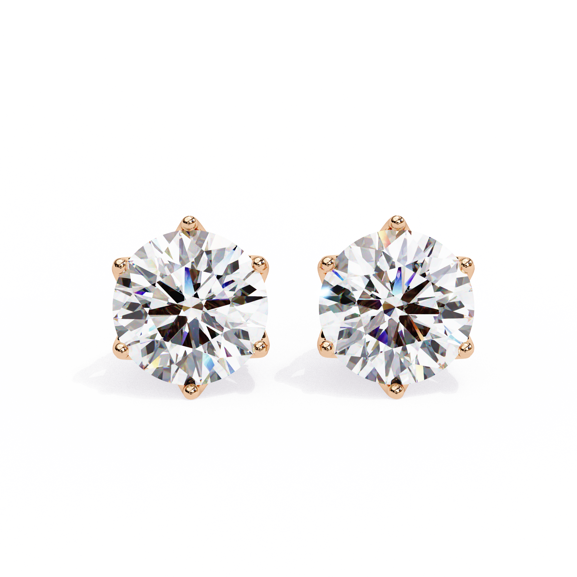 Classic Round Diamond Six Prong Crown Stud Earrings (F/G VS+)