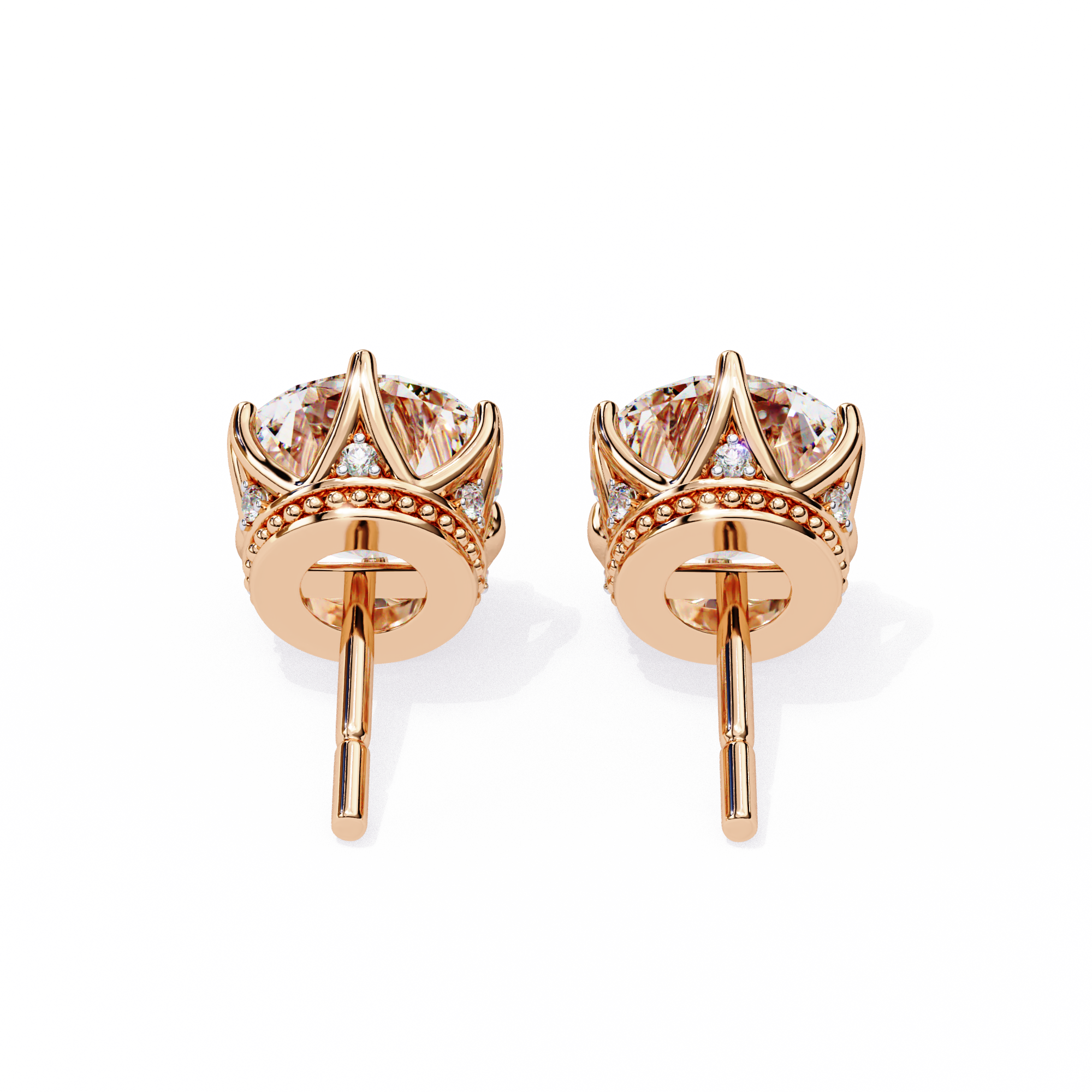 Classic Round Diamond Six Prong Crown Stud Earrings (F/G VS+)