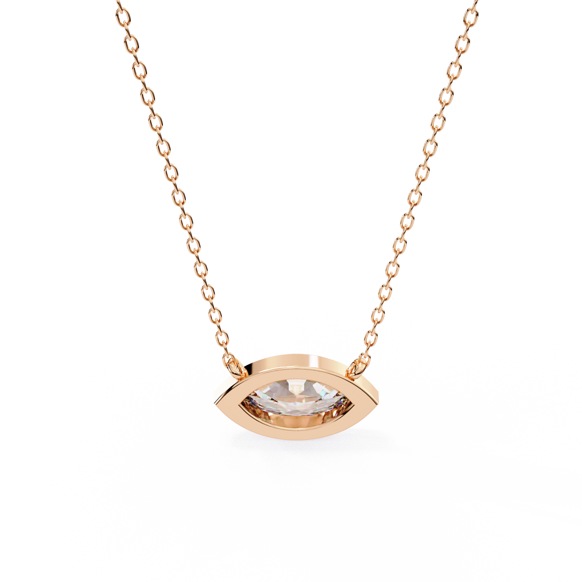 Classic Marquise Bezel Set Lab Created Diamond Solitaire Necklace