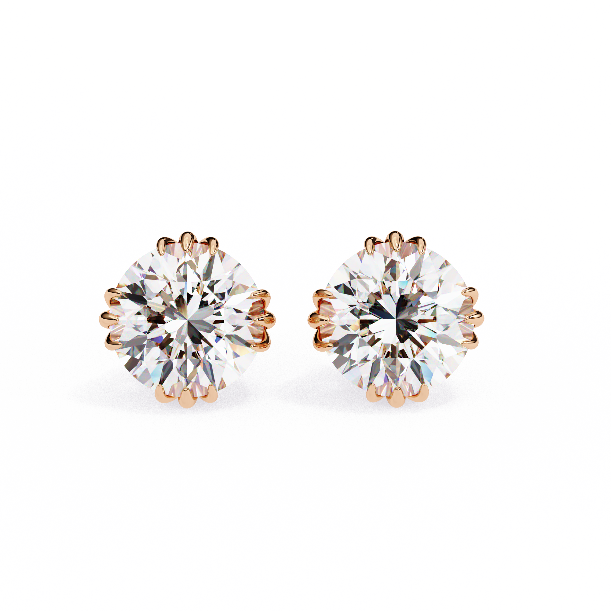 Classic Round Diamond Trinity Prong Stud Earrings (F/G VS+)