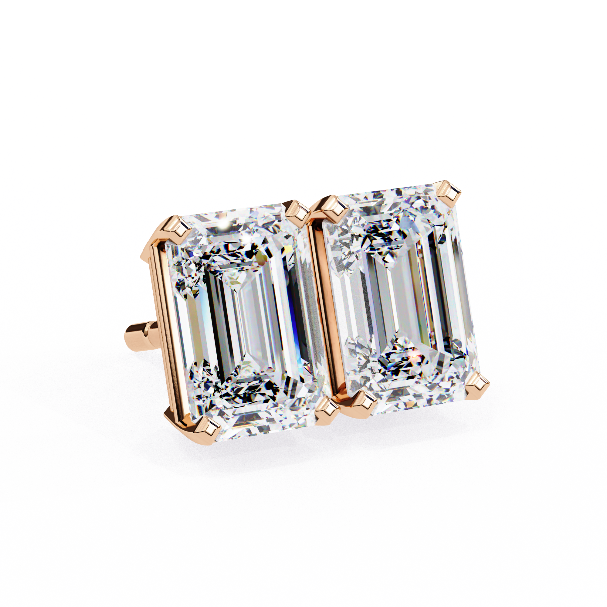 Classic Emerald Cut Diamond Four Prong Stud Earrings (F/G VS+)