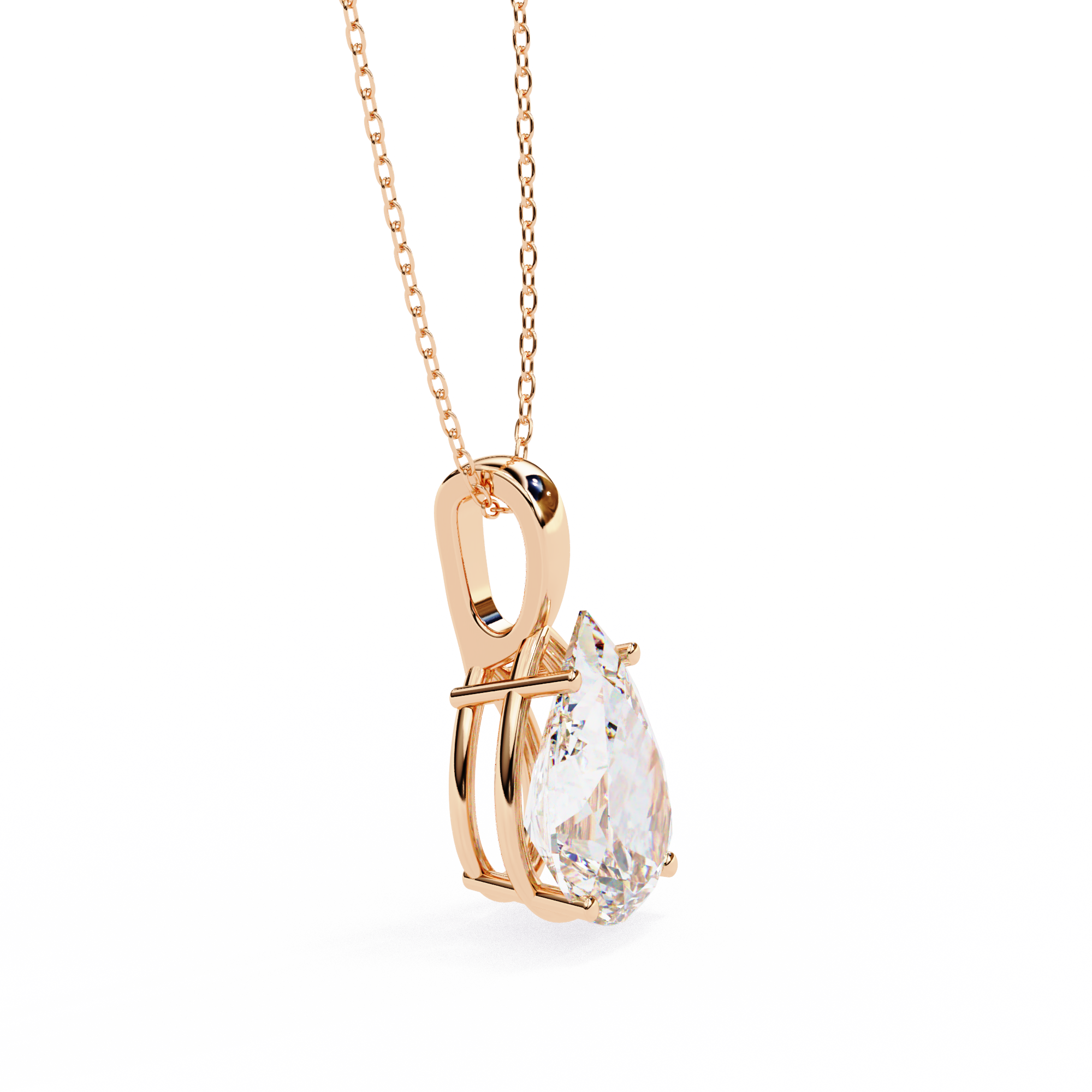 Classic 4 Prong Basket Pear Lab Created Diamond Solitaire Necklace
