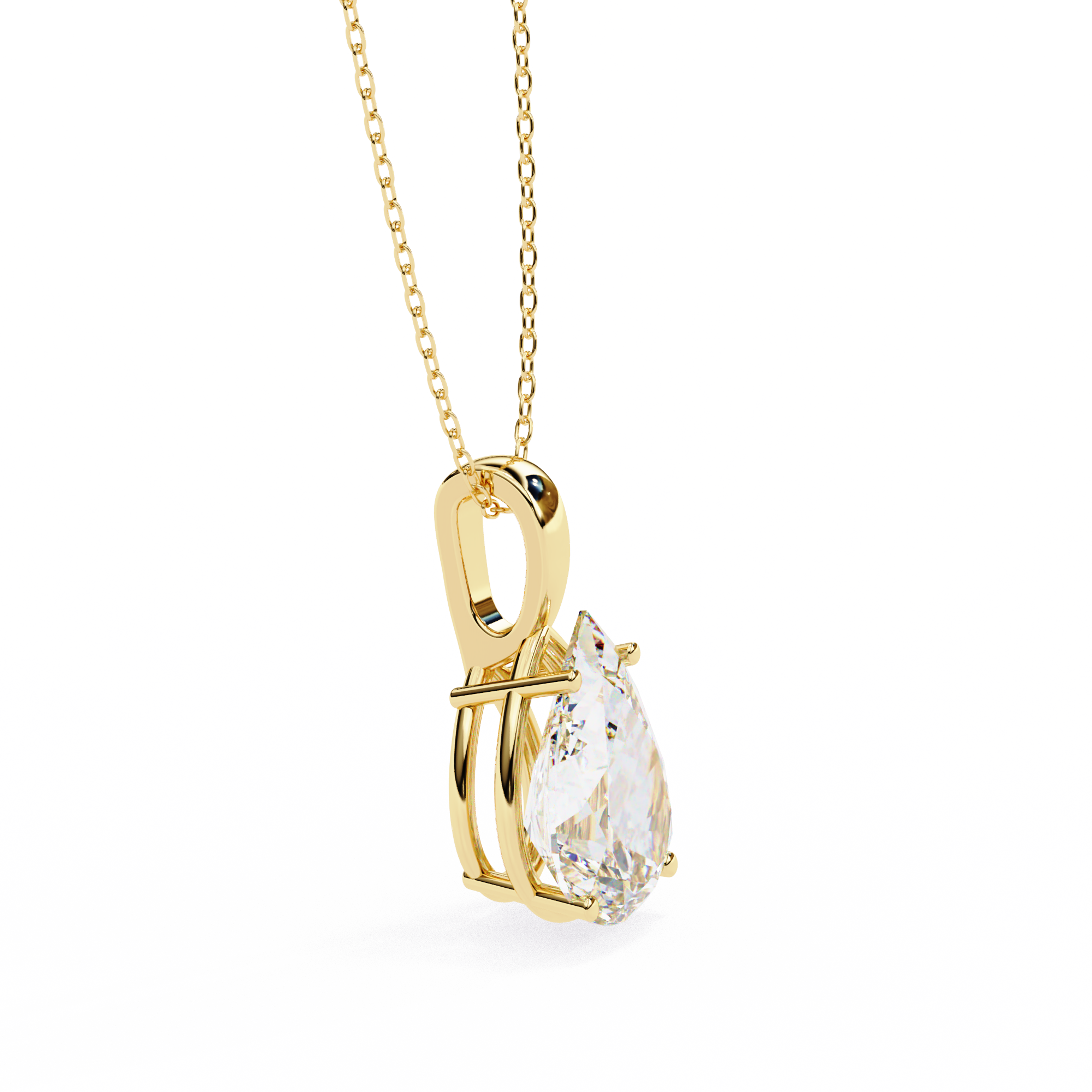 Classic 4 Prong Basket Pear Lab Created Diamond Solitaire Necklace