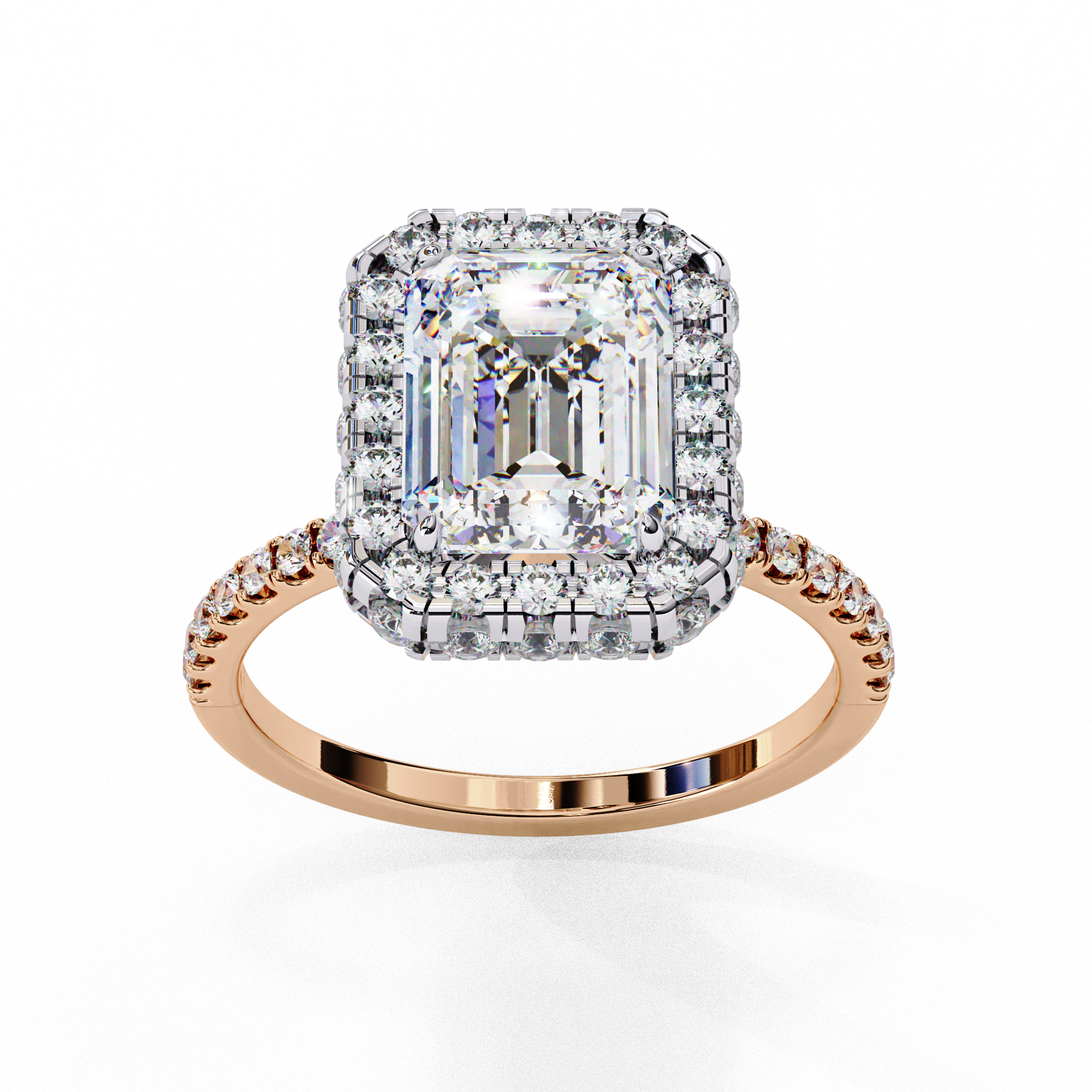 Emerald Solitaire Ring with Crown Halo